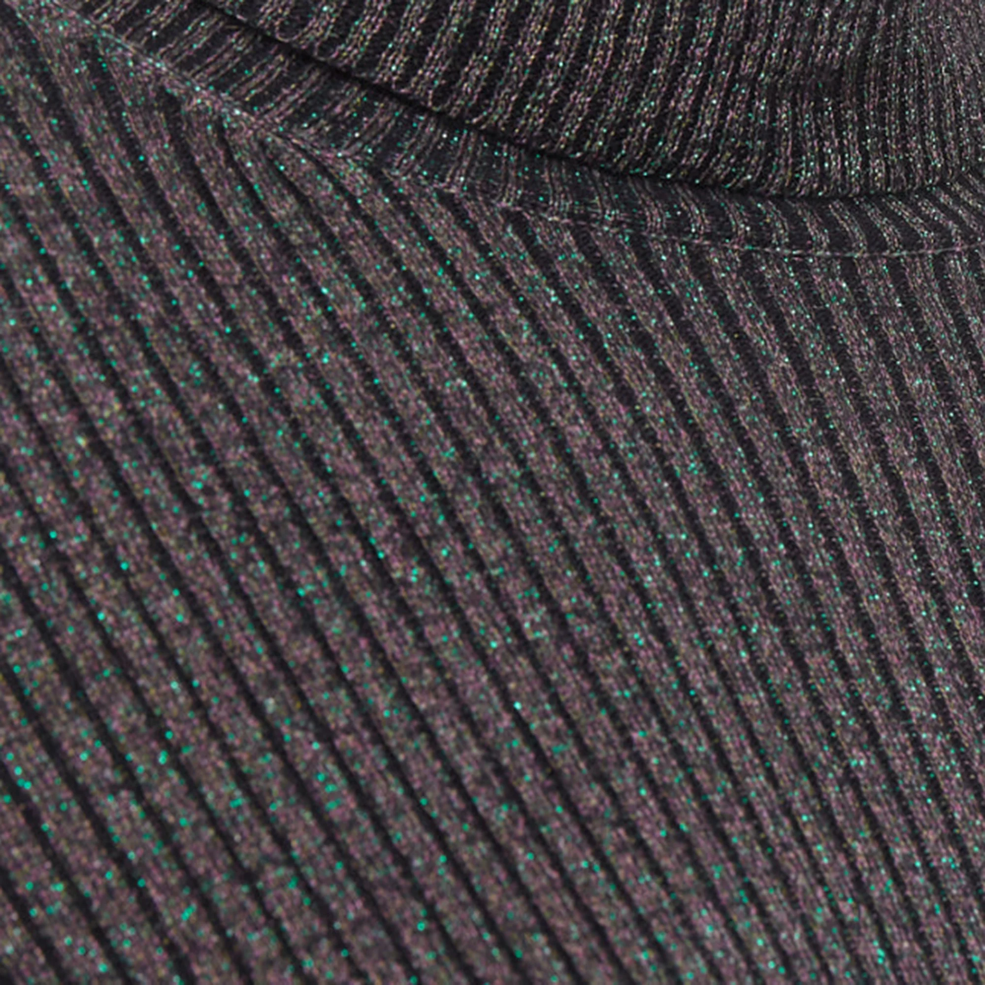 Women's DRIES VAN NOTEN metallic green lurex viscose blend ribbed turtleneck sweater M - Image 2