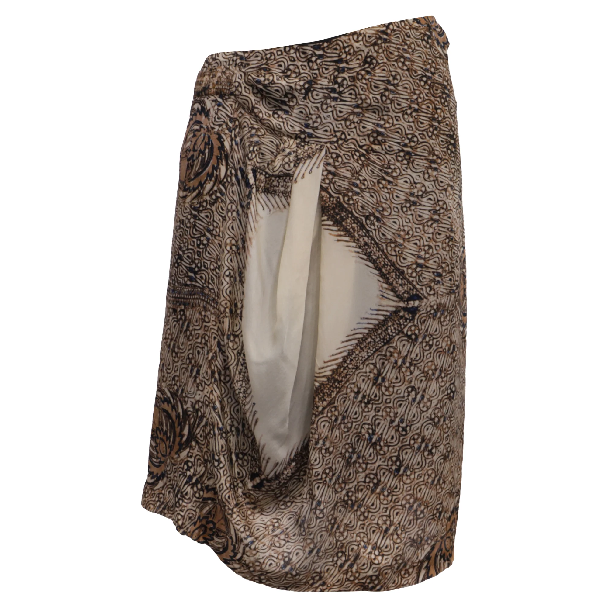 Women's Dries Van Noten Printed Asymmetric Midi Skirt in Brown Silk - Image 2