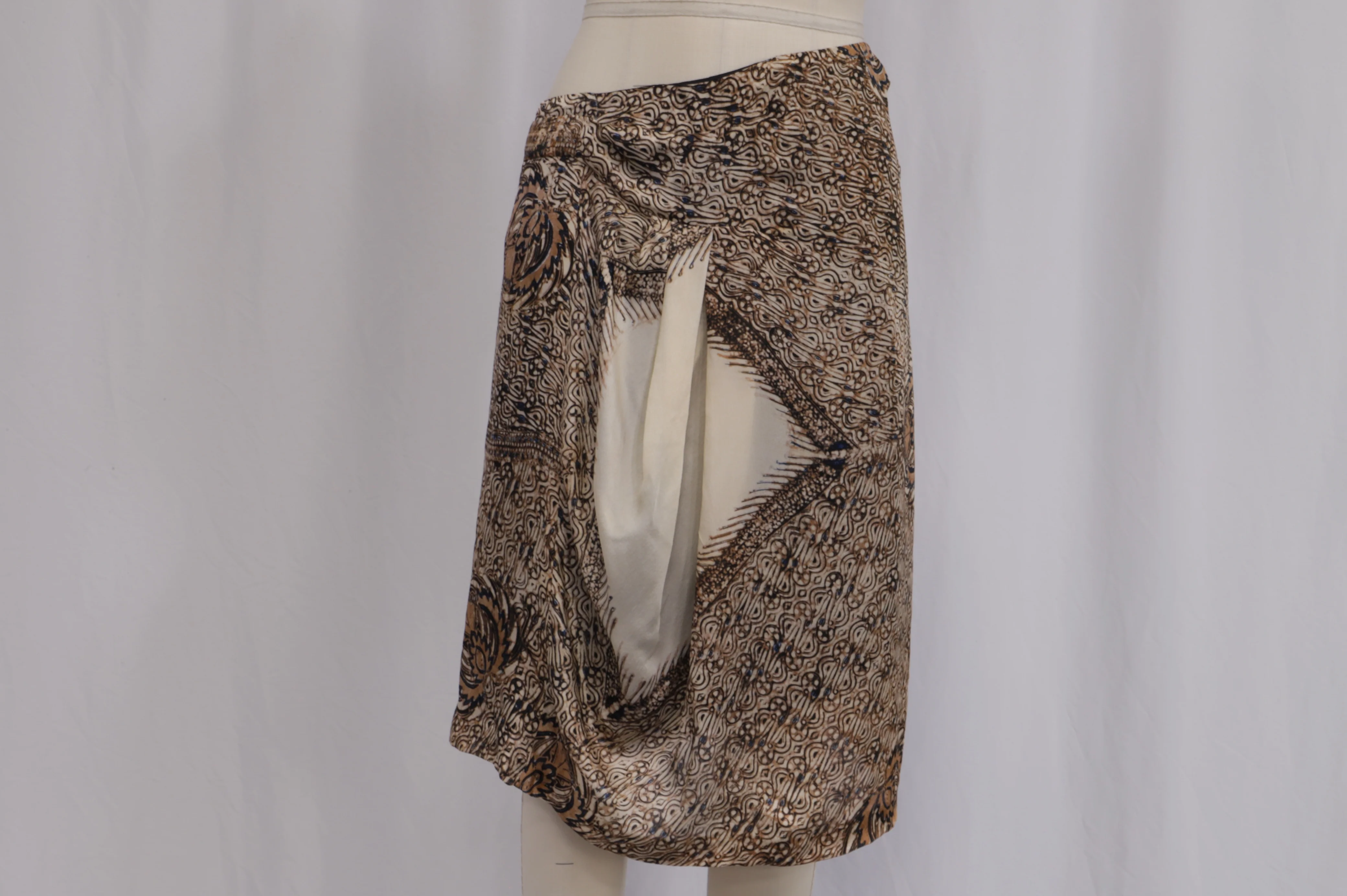 Women's Dries Van Noten Printed Asymmetric Midi Skirt in Brown Silk - Image 5
