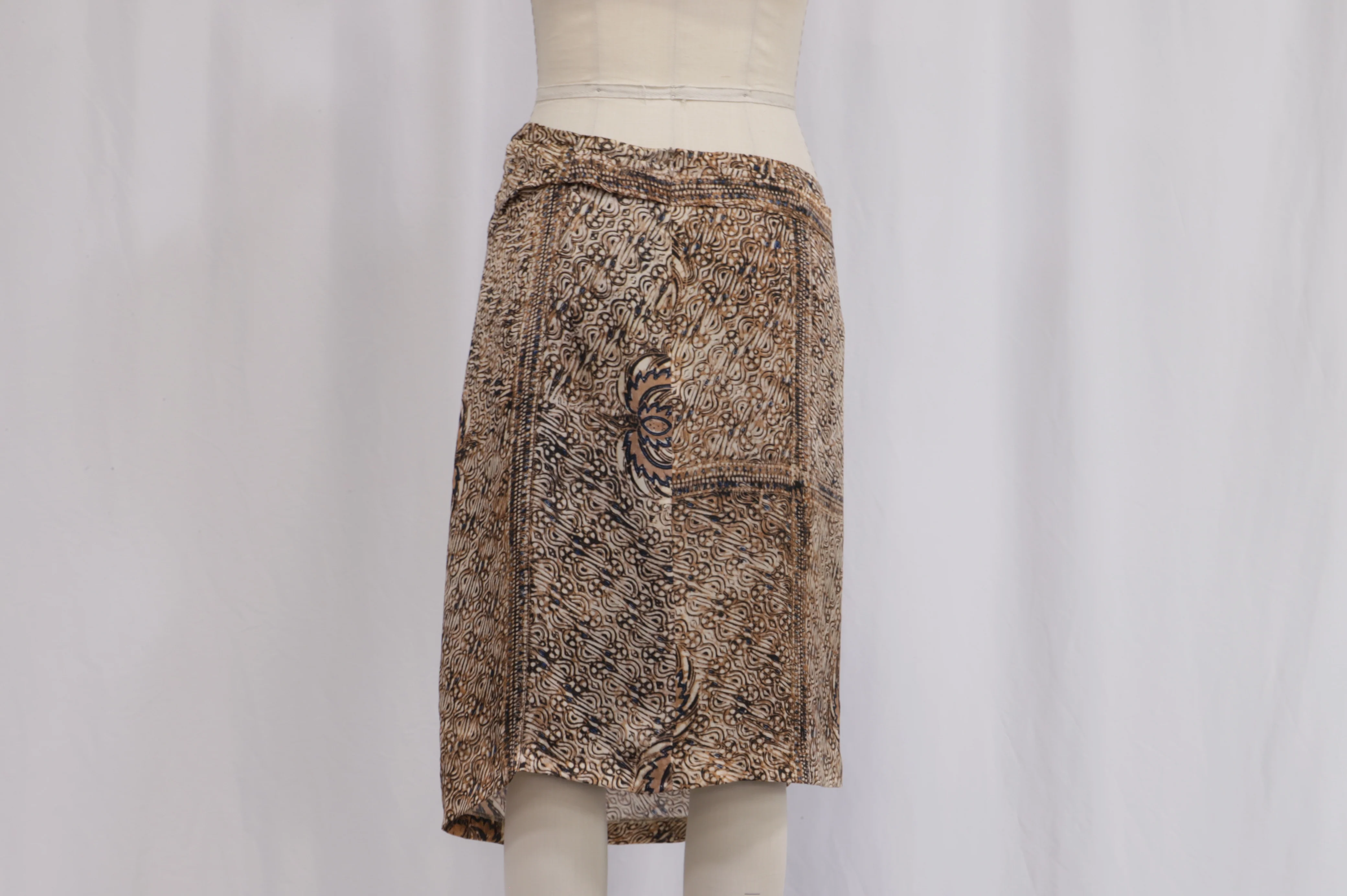 Women's Dries Van Noten Printed Asymmetric Midi Skirt in Brown Silk - Image 7