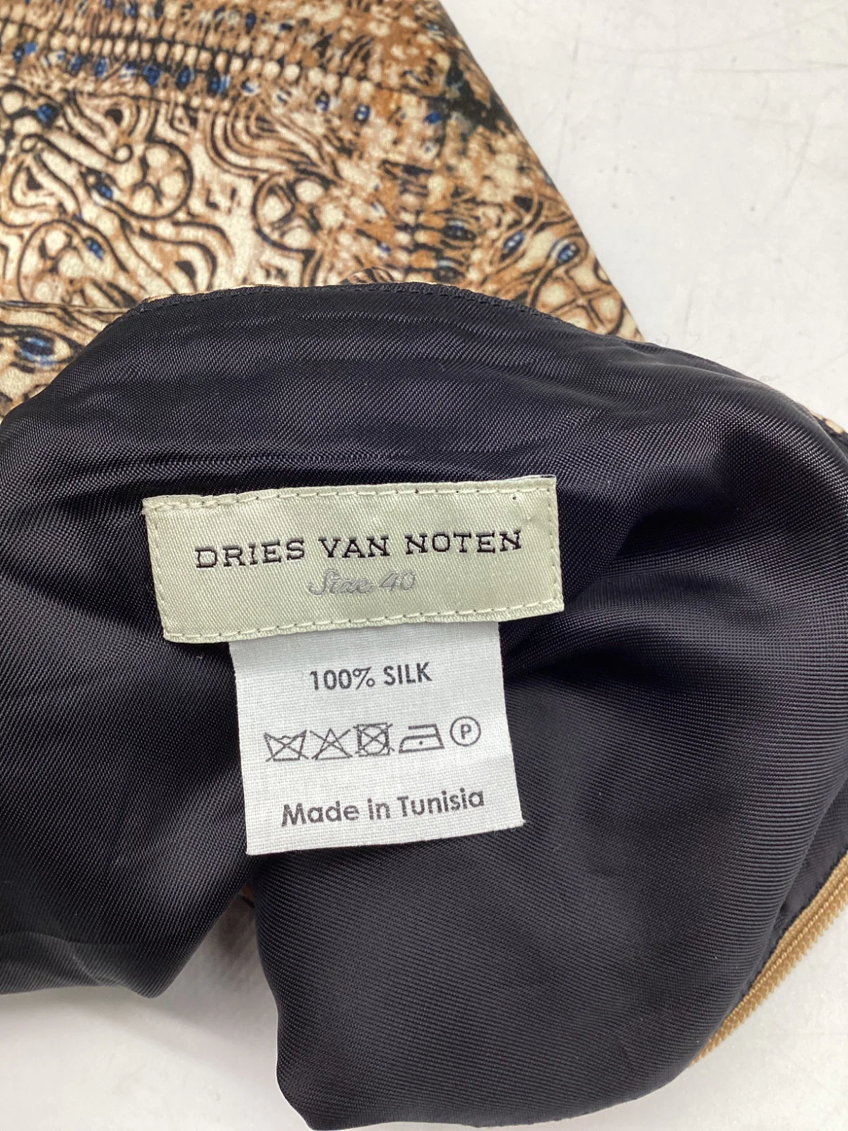 Women's Dries Van Noten Printed Asymmetric Midi Skirt in Brown Silk - Image 8