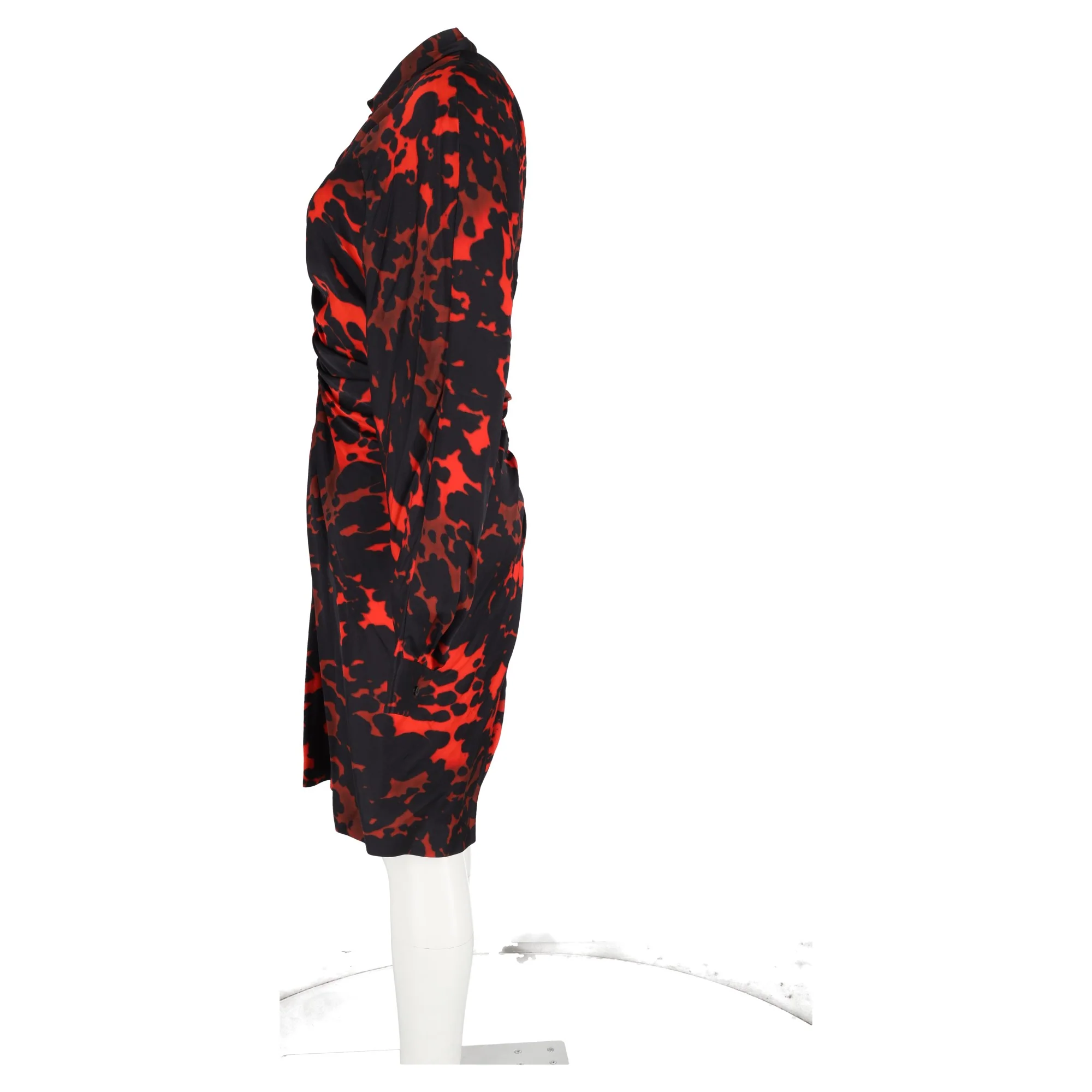 Women's Dries Van Noten Printed Shirt Dress in Black and Red Satin - Image 5