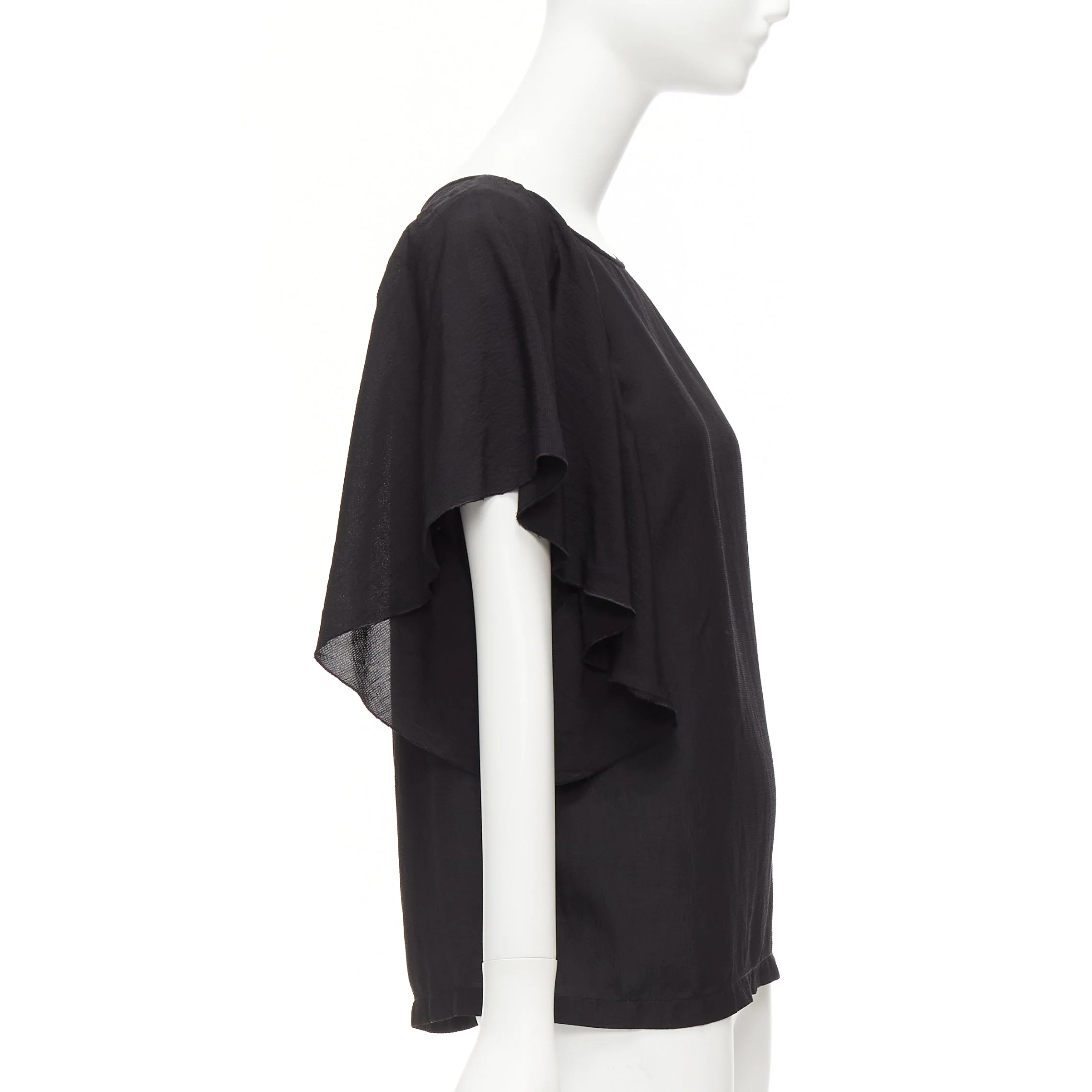 Women's Dries Van Noten Viscose Linen Asymmetric Flutter Sleeve Blouse Top - Image 10