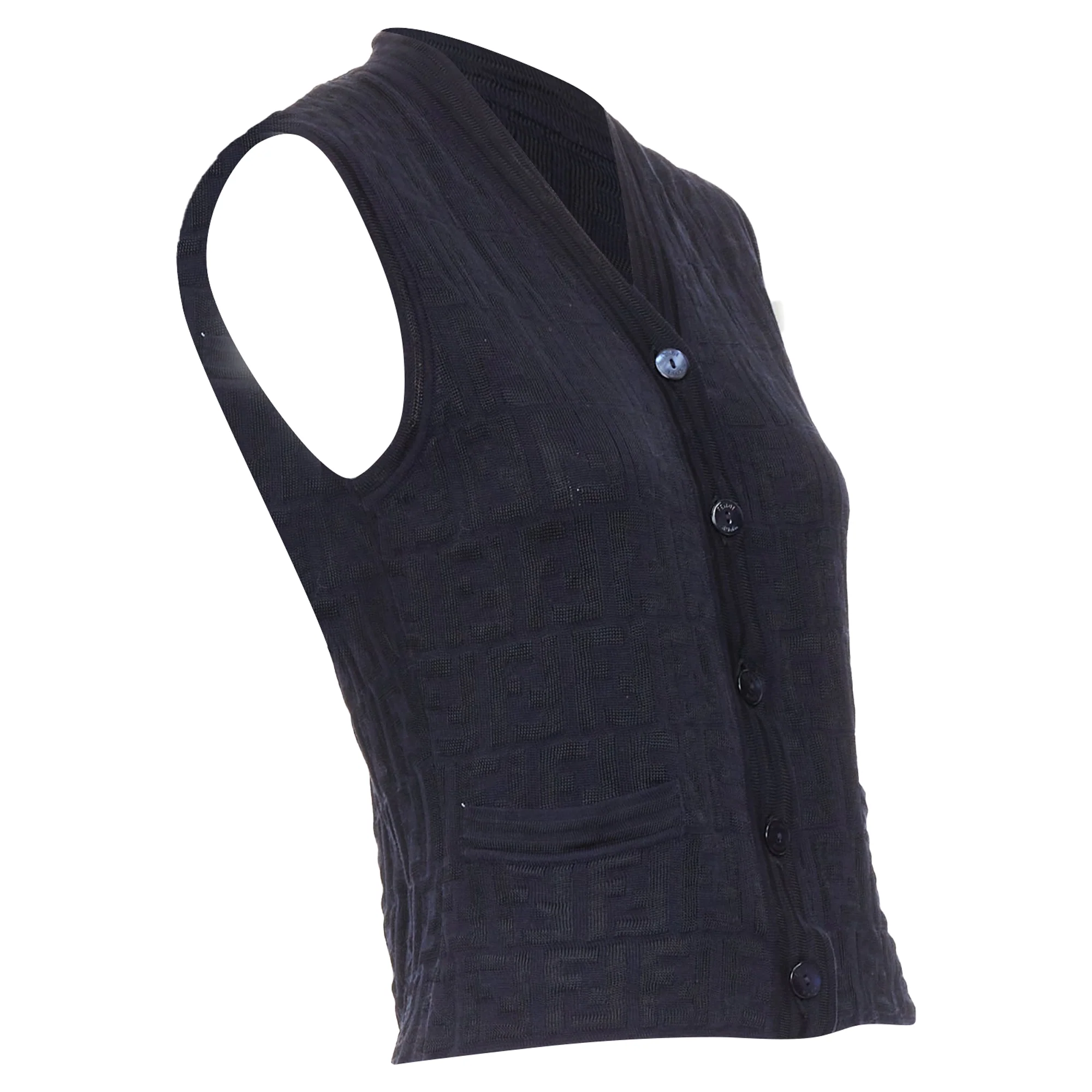 Women's FENDI 1990s Maglia Vintage black navy FF Zucca monogram knit vest top IT40 S - Image 3
