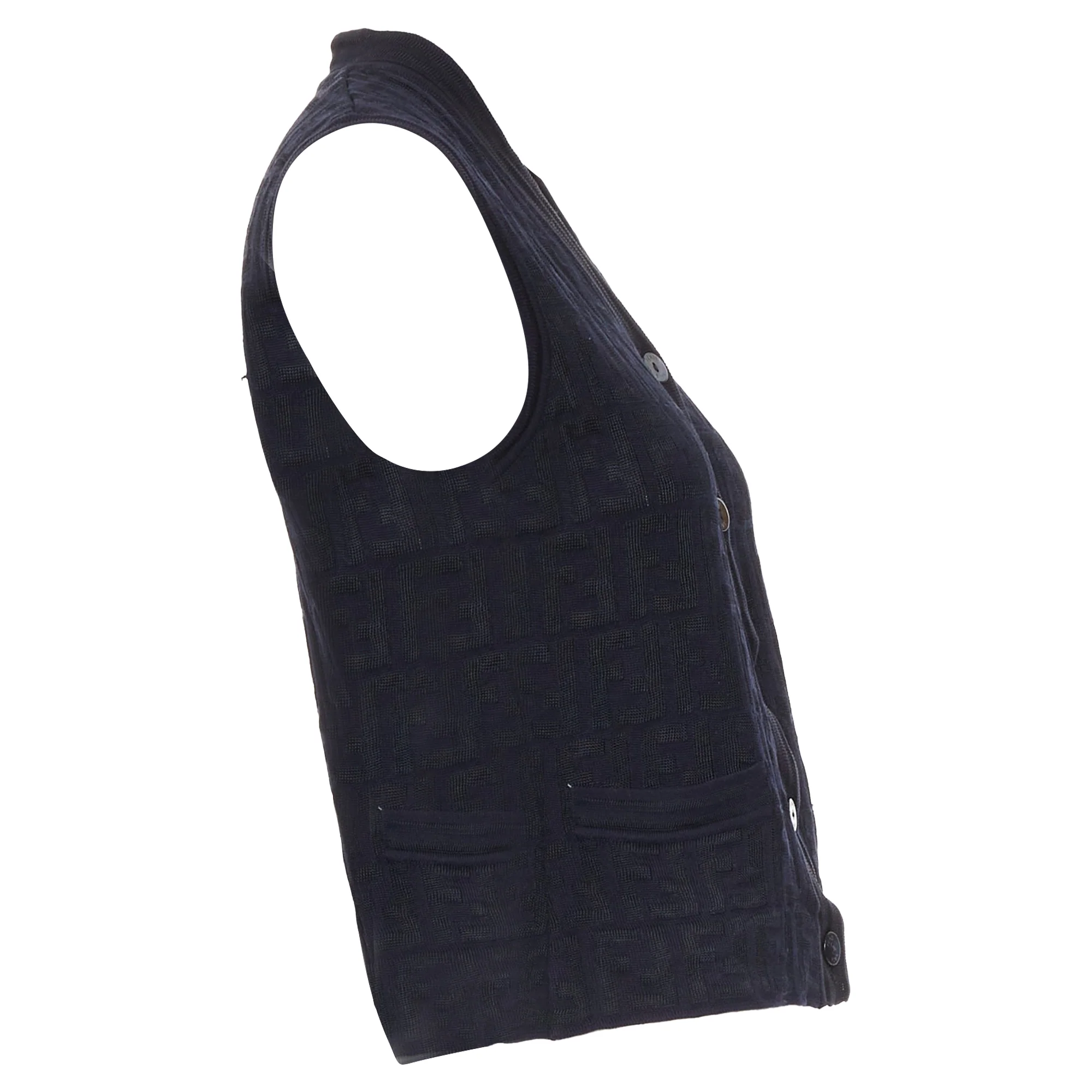 Women's FENDI 1990s Maglia Vintage black navy FF Zucca monogram knit vest top IT40 S - Image 4