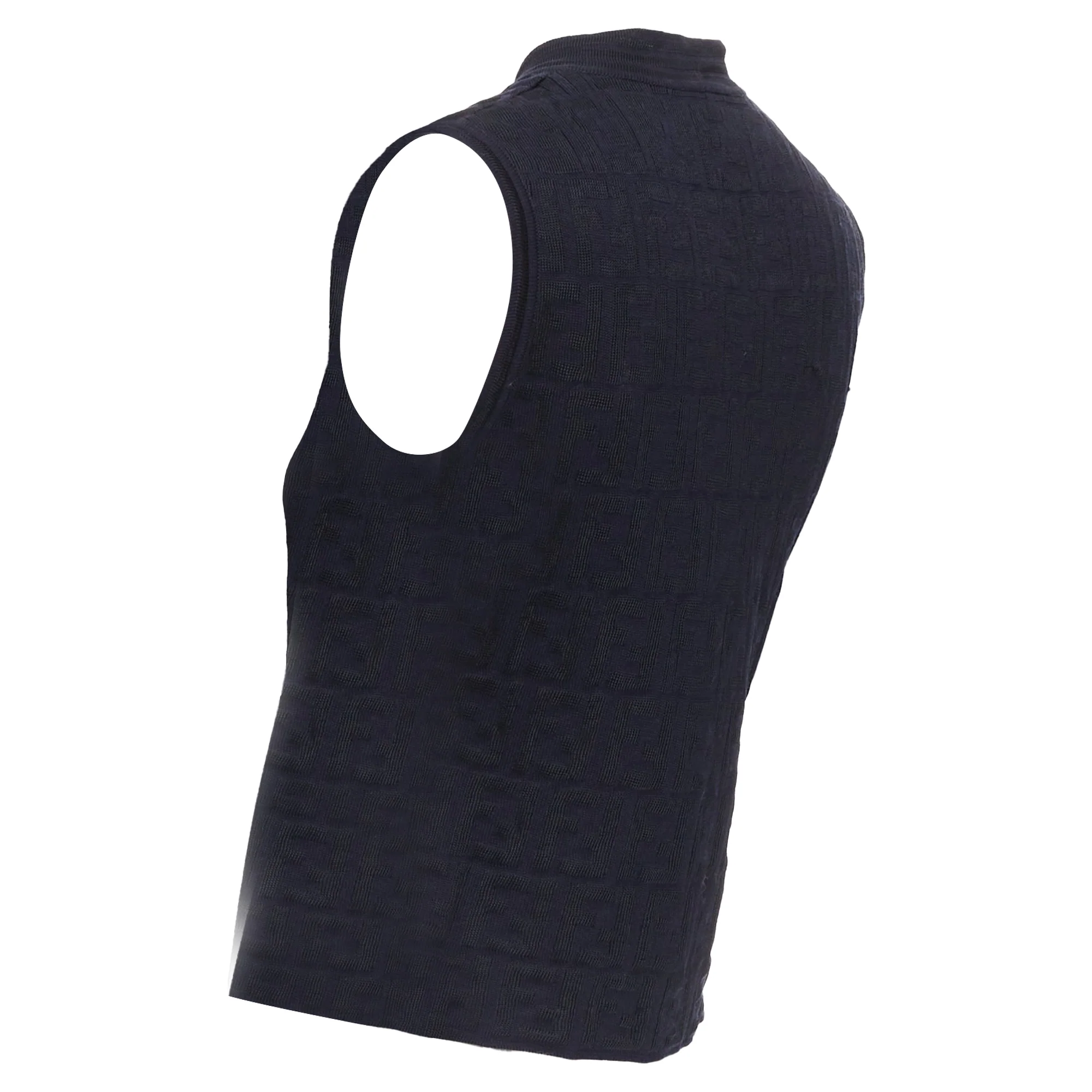 Women's FENDI 1990s Maglia Vintage black navy FF Zucca monogram knit vest top IT40 S - Image 6
