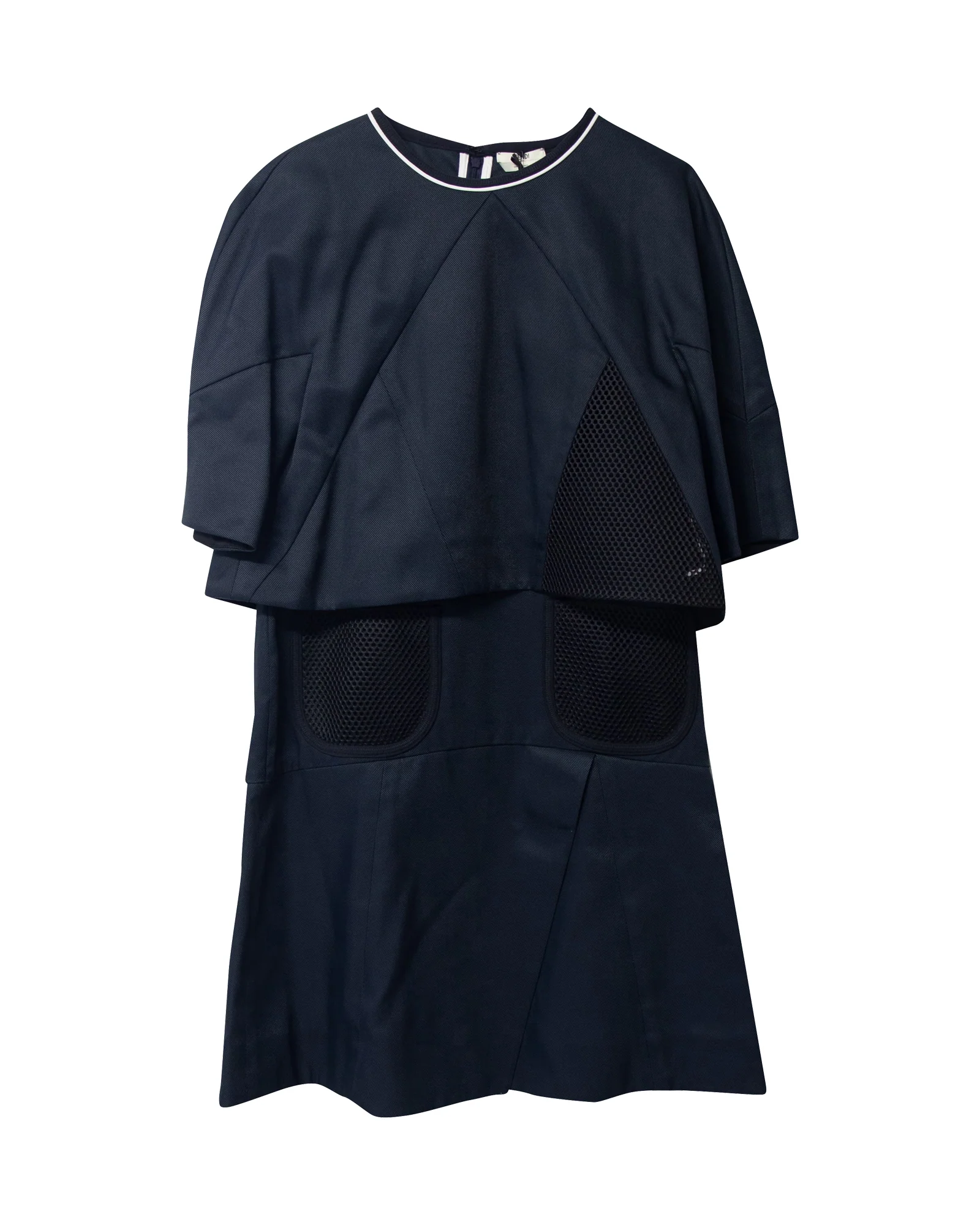 Women's Fendi Dress with Cape and Mesh detail in Navy Blue Polyamide - Image 4