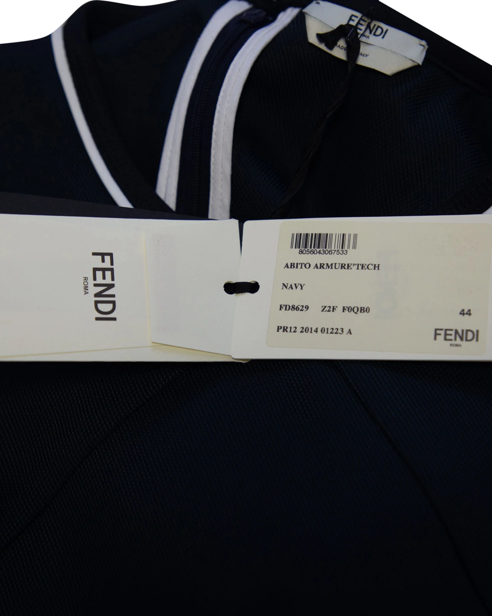 Women's Fendi Dress with Cape and Mesh detail in Navy Blue Polyamide - Image 9