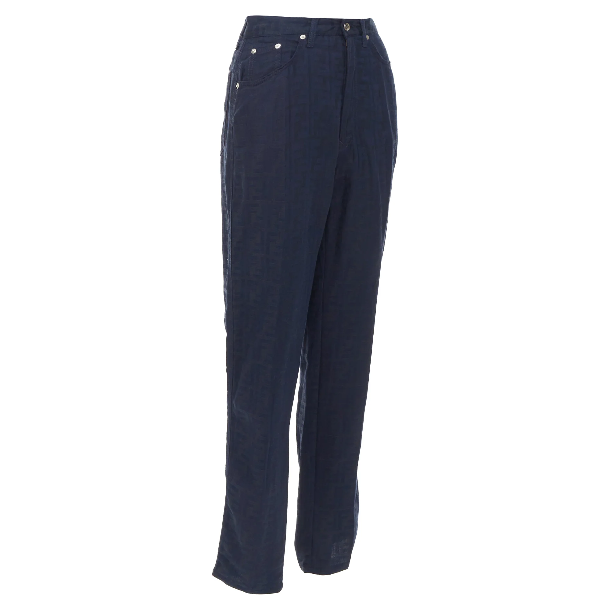 Women's FENDI JEANS 1990s Vintage navy grey FF Zucca Monogram jacquard straight jean 29" - Image 3