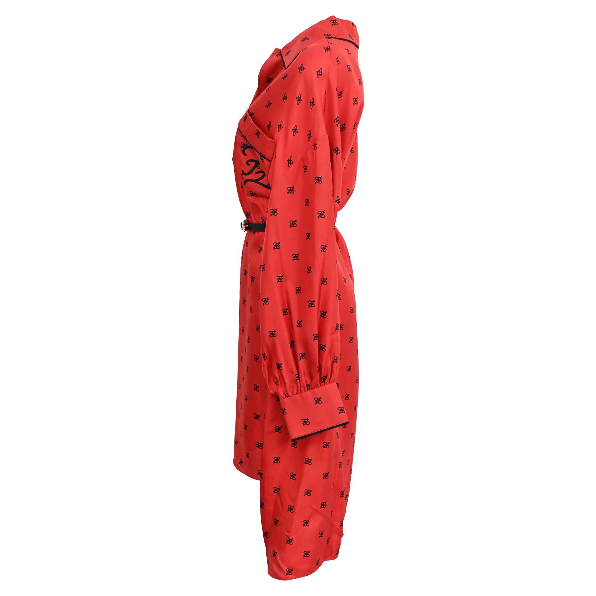 Women's Fendi Karligraphy Motif Print Shirt Dress In Red Silk - Image 2