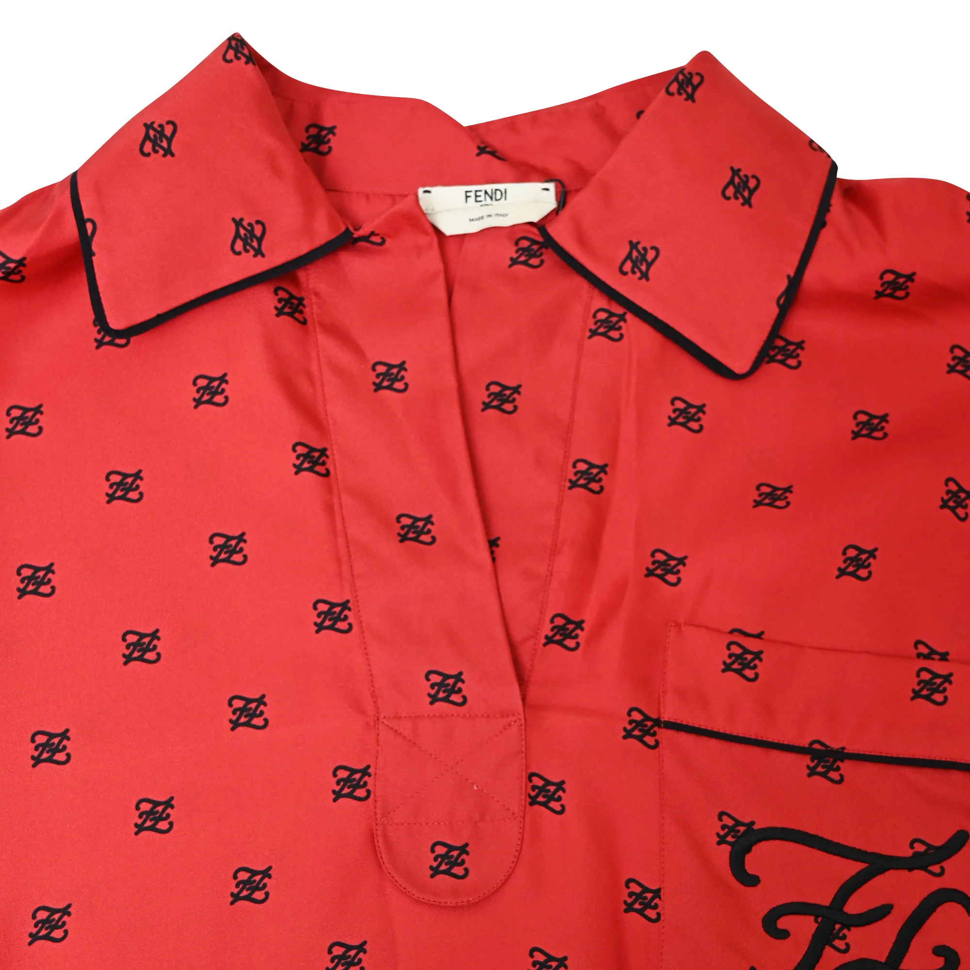 Women's Fendi Karligraphy Motif Print Shirt Dress In Red Silk - Image 4