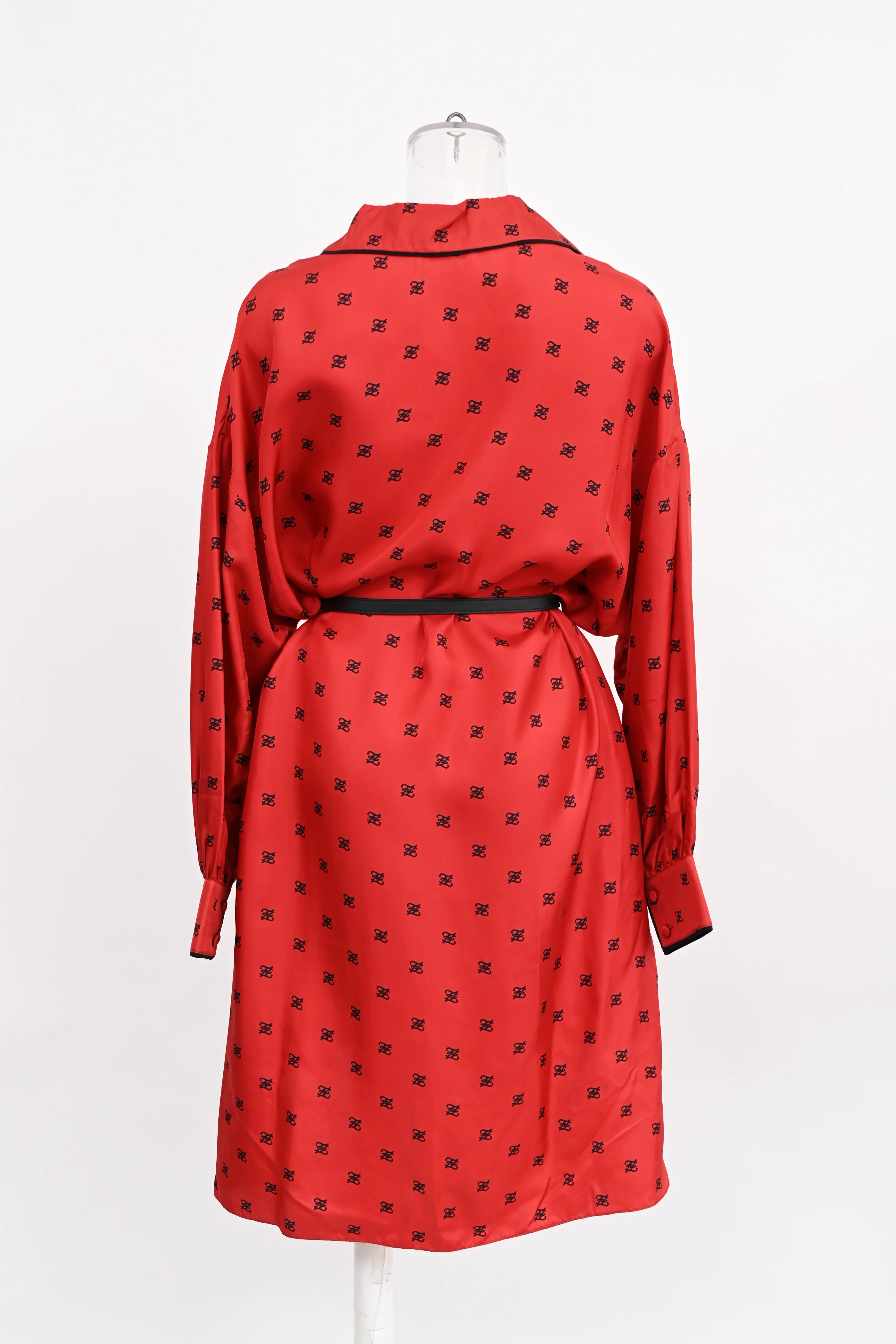 Women's Fendi Karligraphy Motif Print Shirt Dress In Red Silk - Image 7