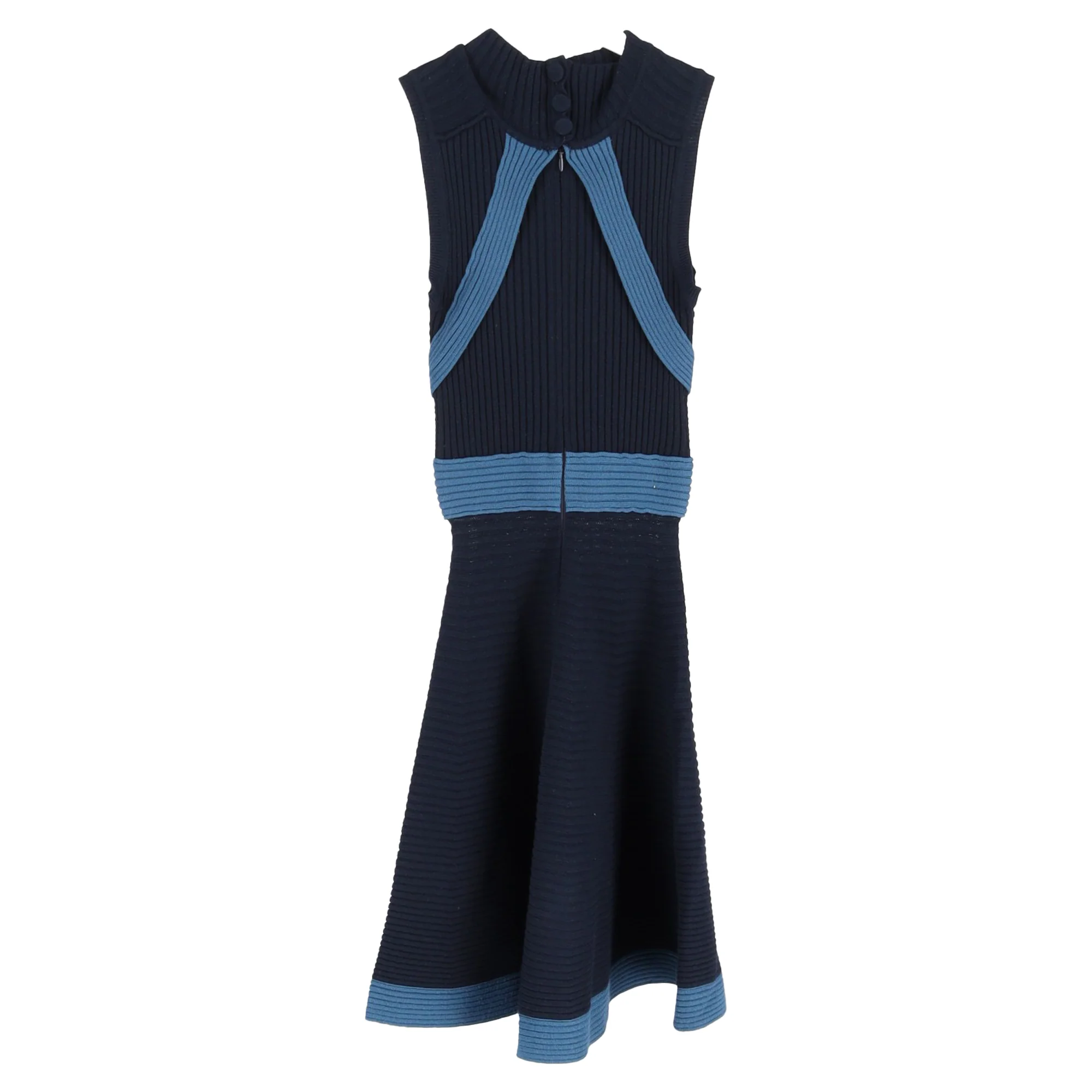 Women's Fendi Knitted Sleeveless Mini Dress in Navy Blue Viscose