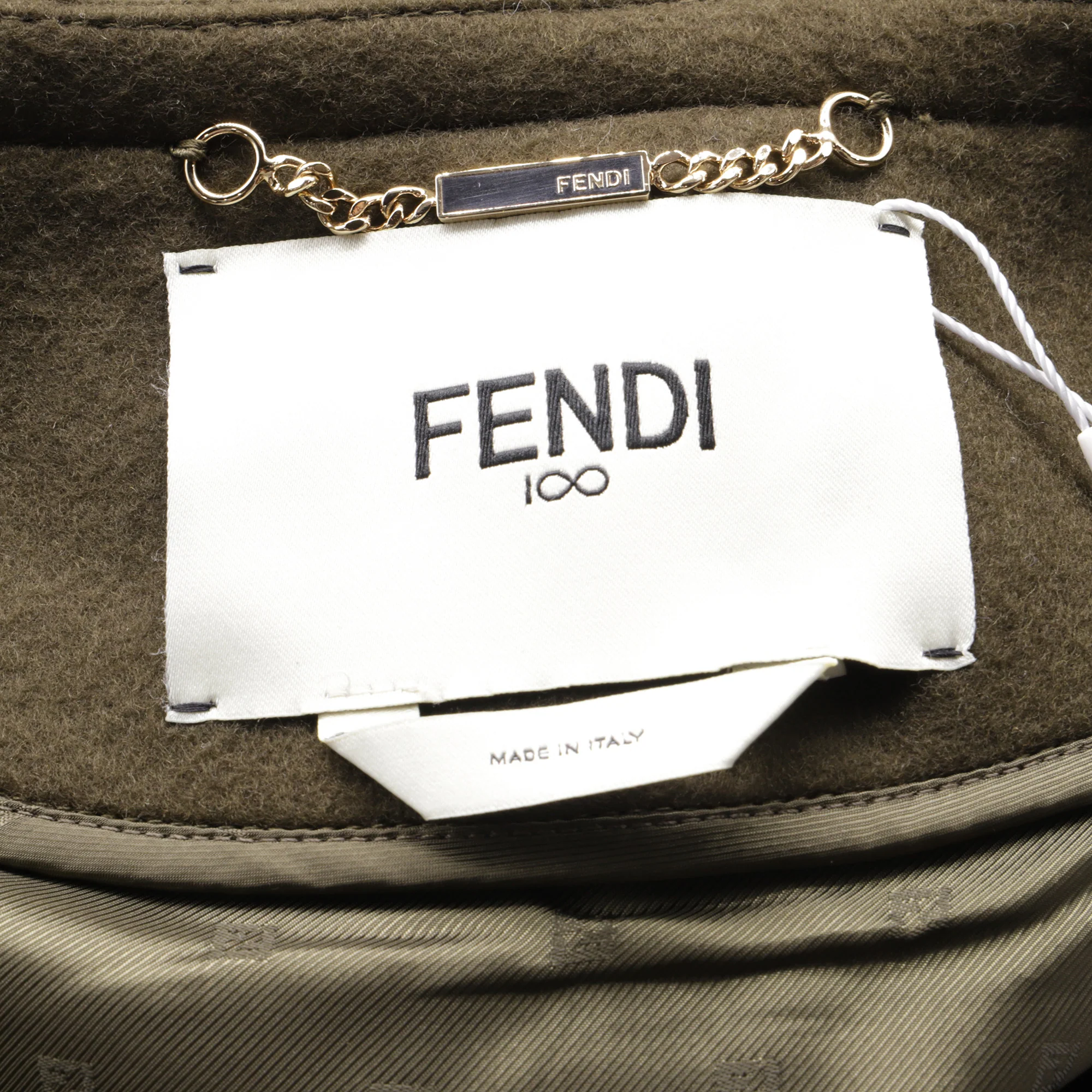 Women's Fendi Raglan Sleeve Belted Coat in Olive Wool - Image 5