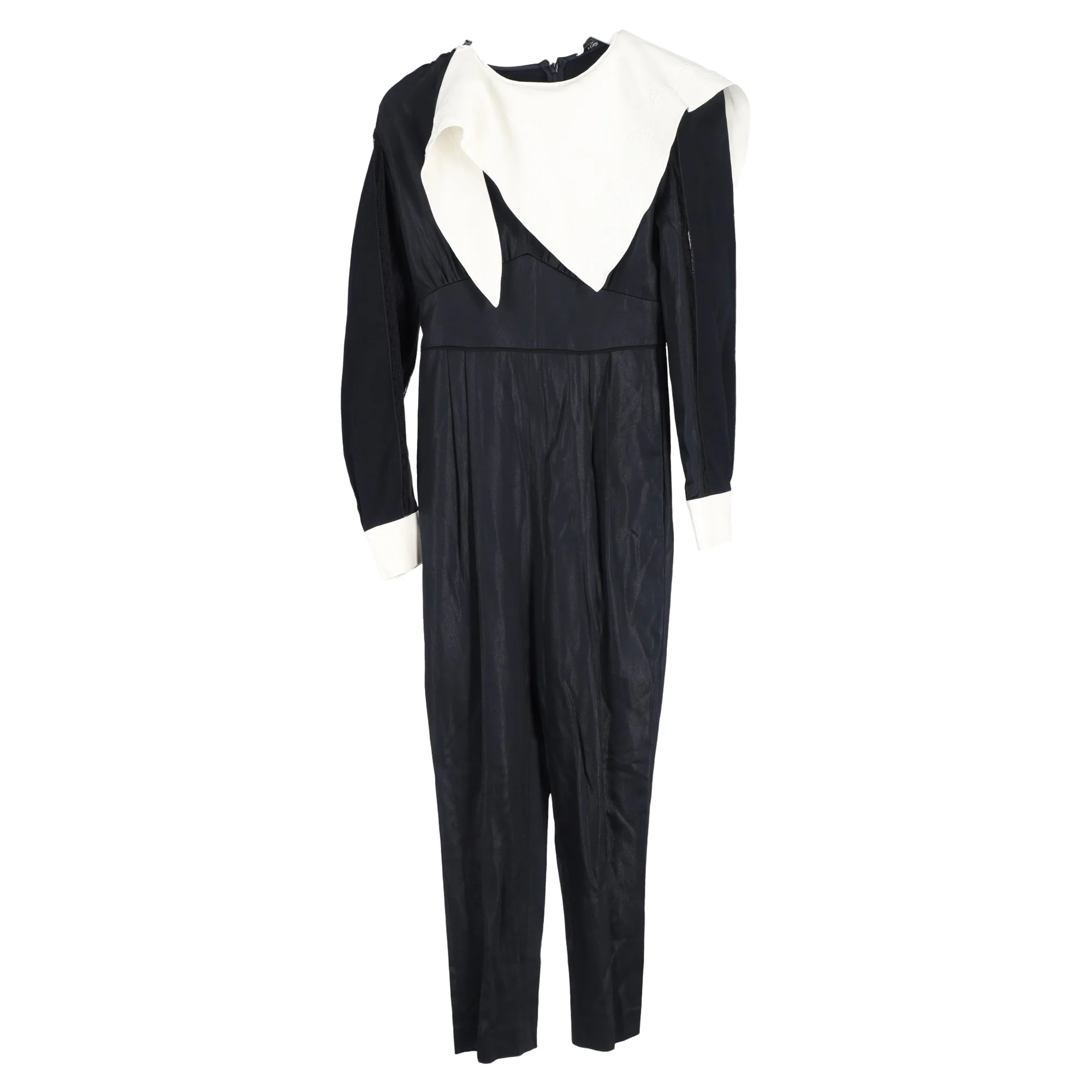 Women's Fendi Scarf Detail Long Sleeve Jumpsuit in Black Polyester