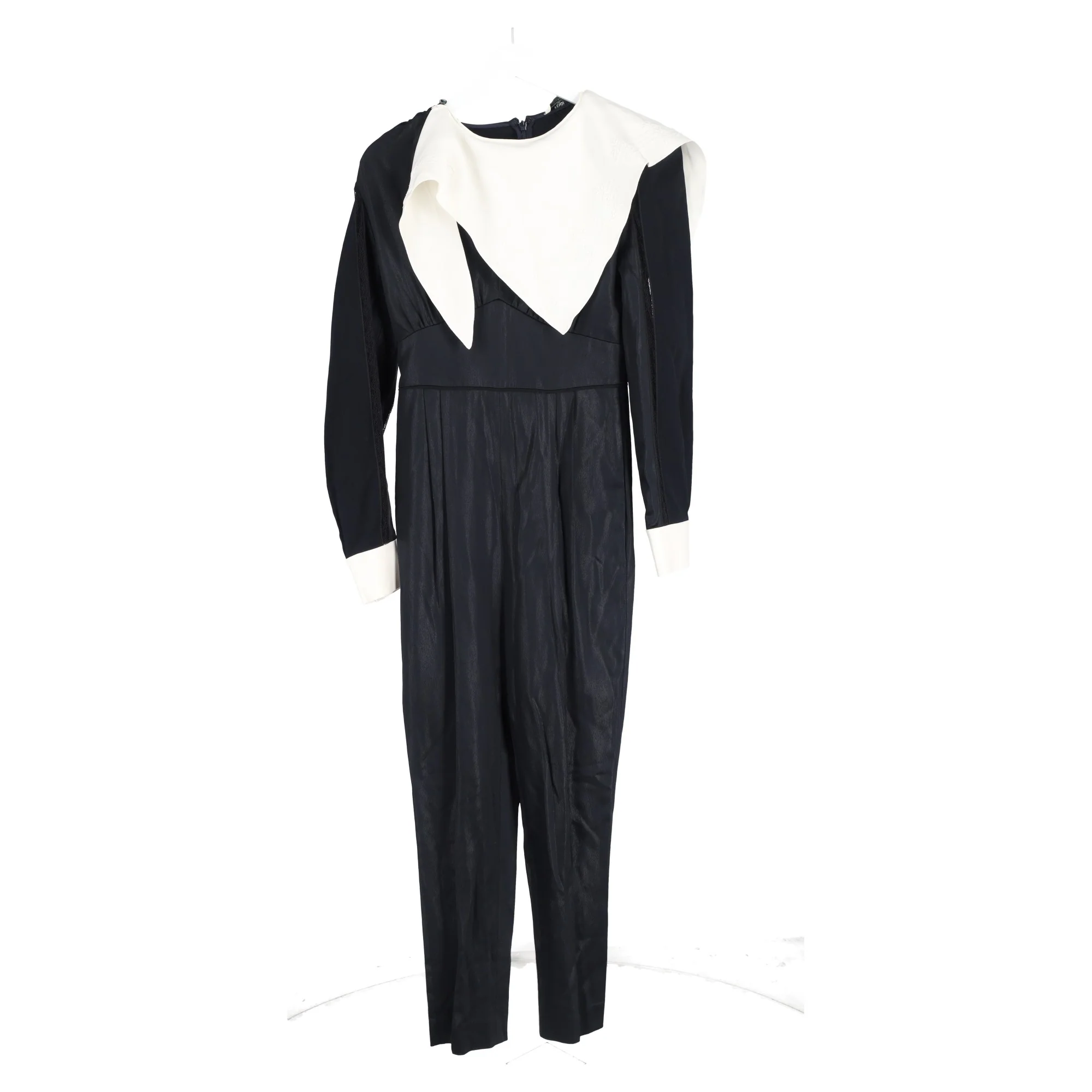 Women's Fendi Scarf Detail Long Sleeve Jumpsuit in Black Polyester - Image 4