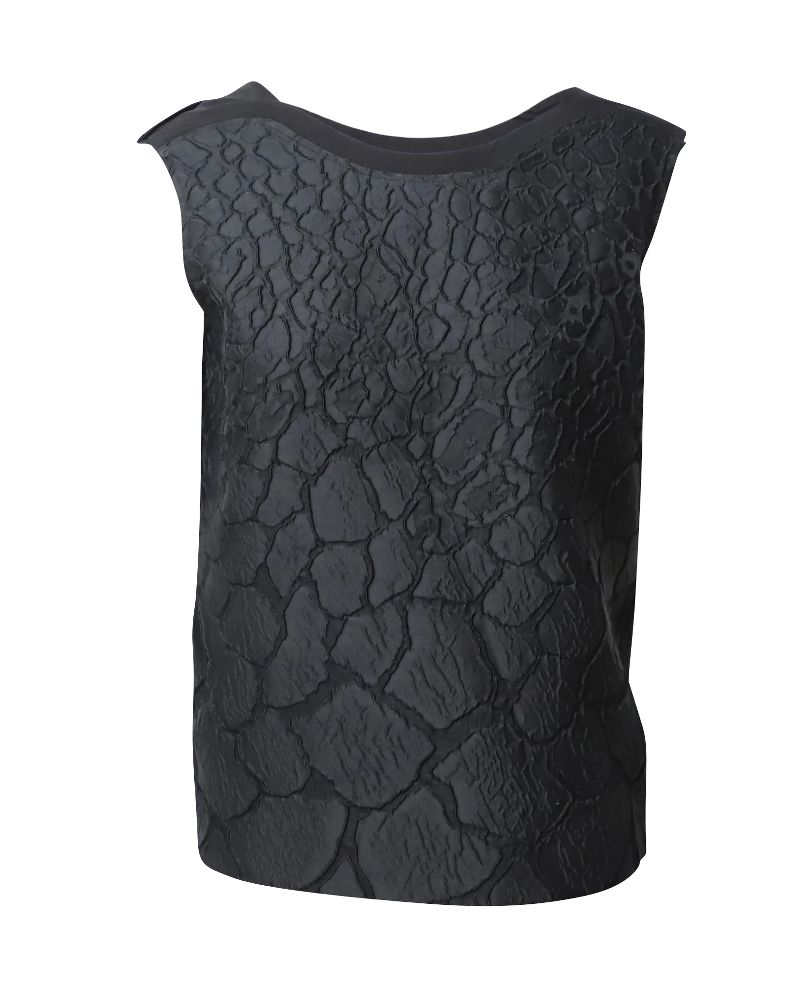 Women's Fendi Sleeveless Floral Tonal Brocade Top in Black Polyester