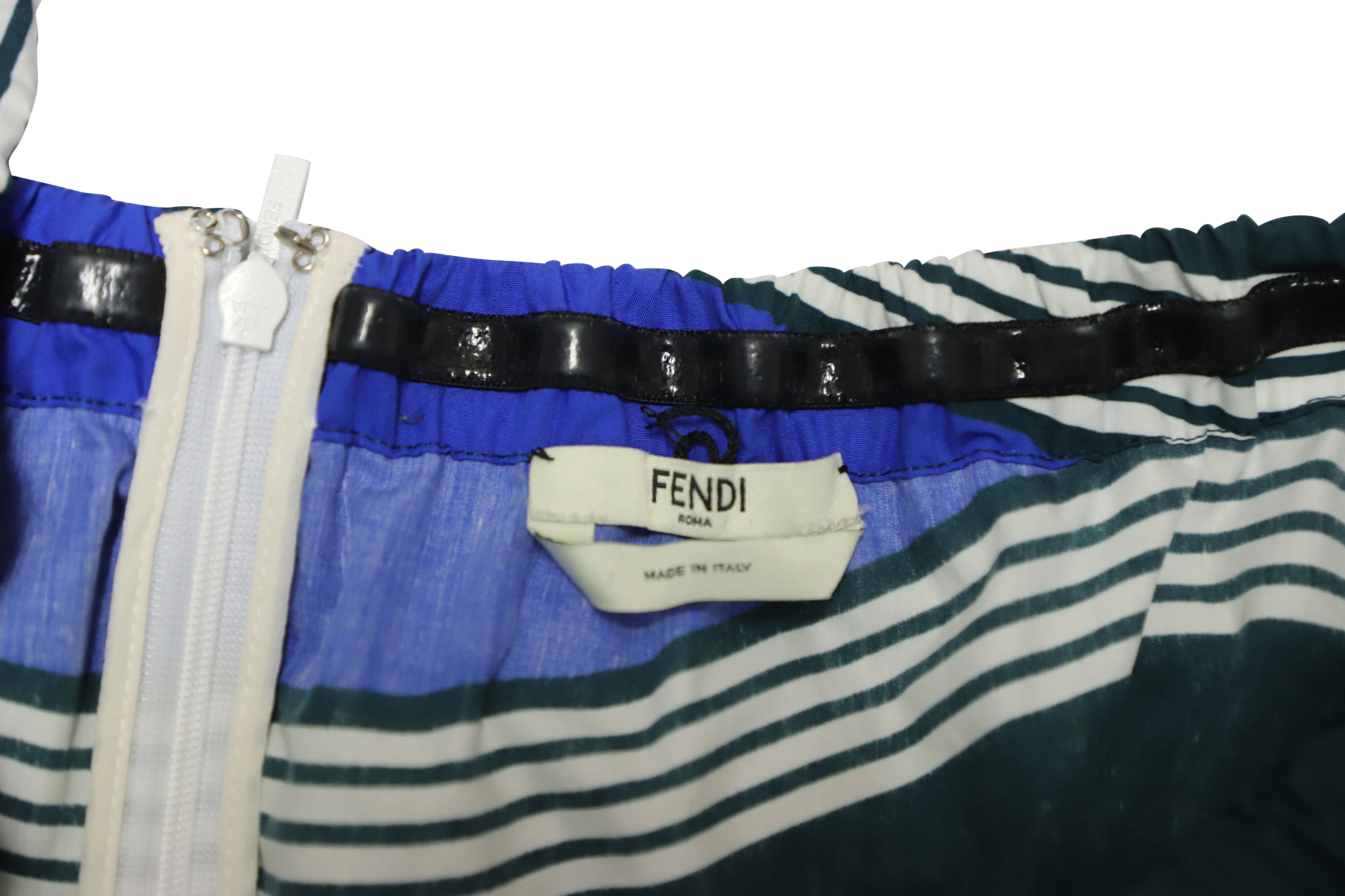 Women's Fendi Striped Off Shoulder Ruffled Dress in Multicolor Cotton - Image 7