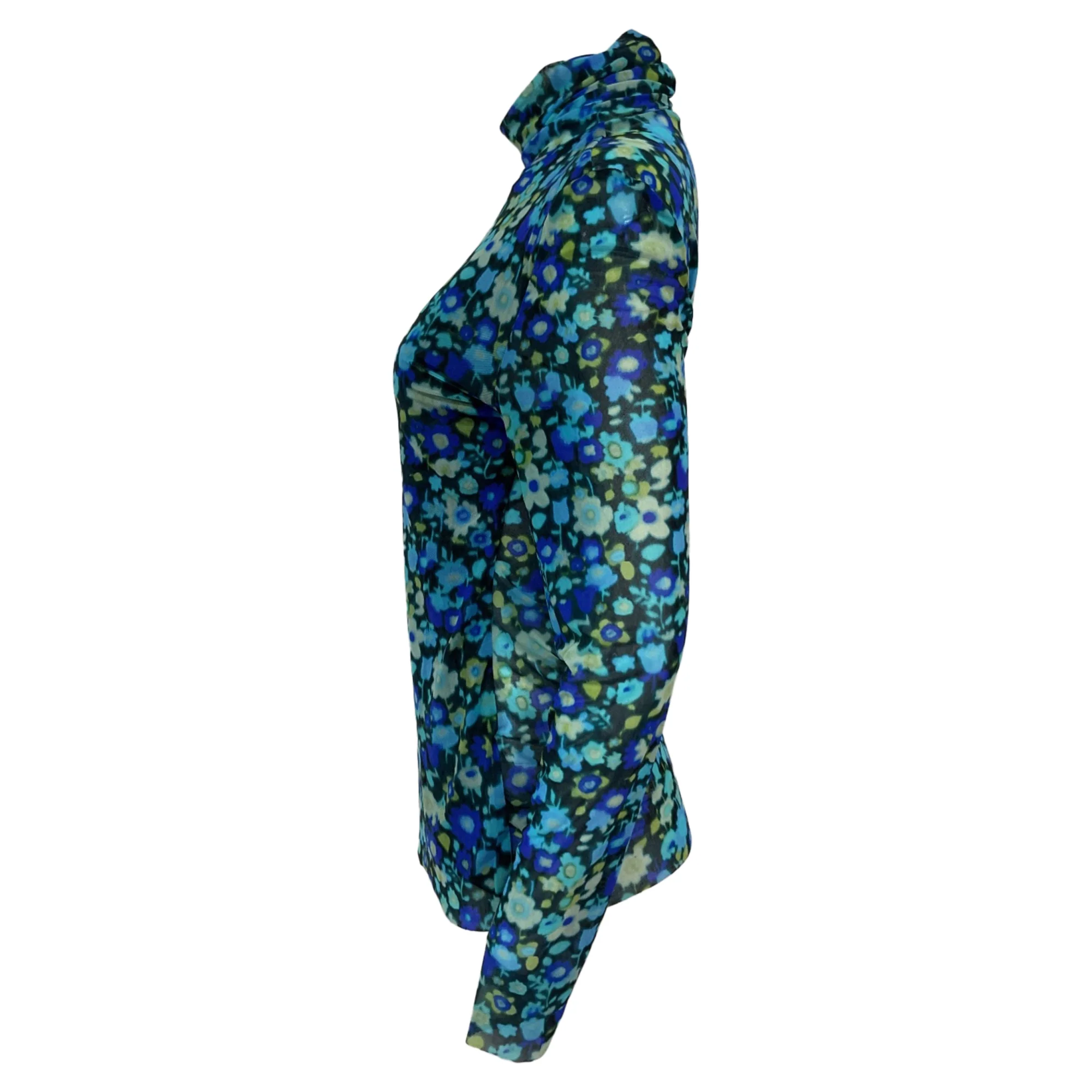 Women's Ganni Floral Printed Long Sleeve Top in Blue Polyamide - Image 3