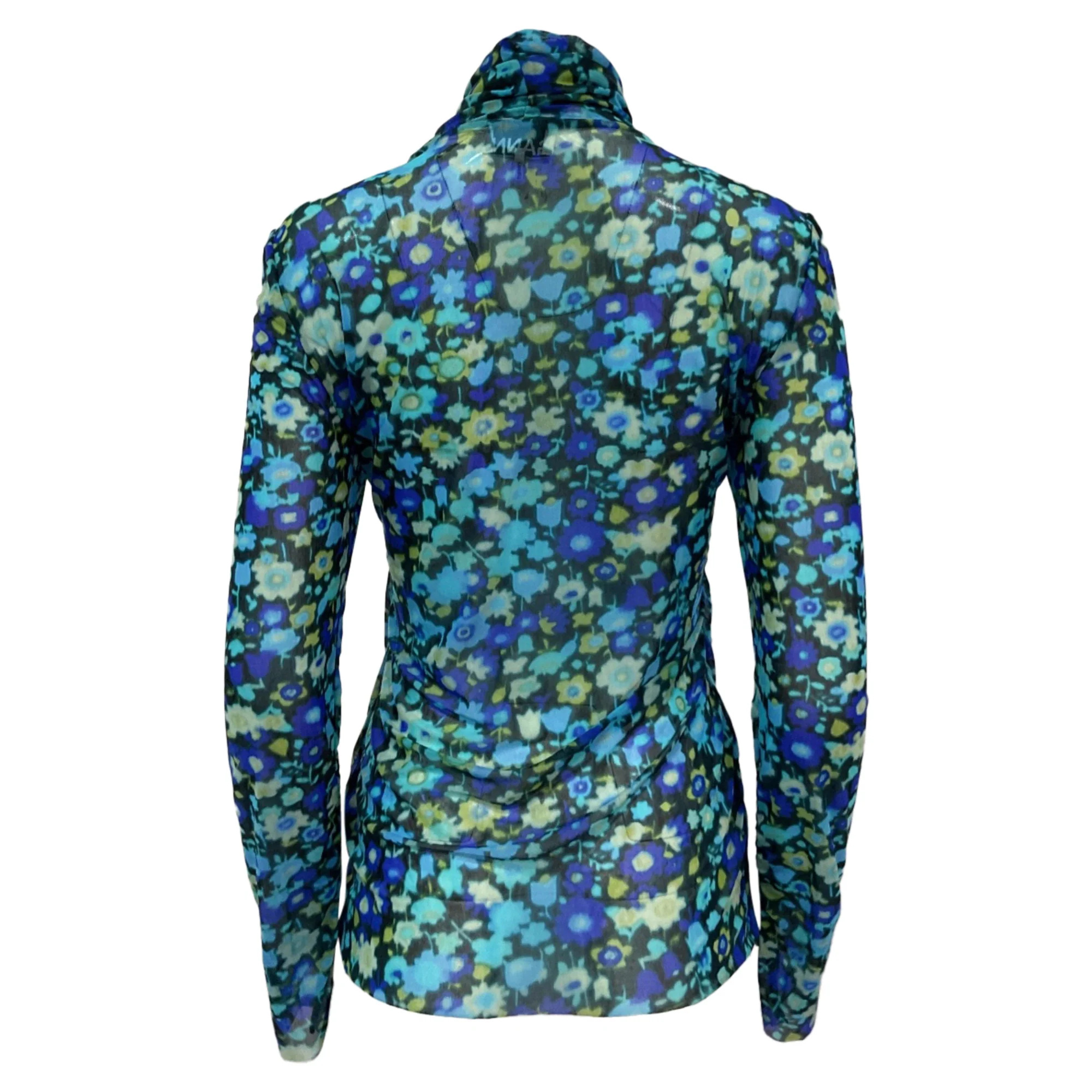 Women's Ganni Floral Printed Long Sleeve Top in Blue Polyamide - Image 4