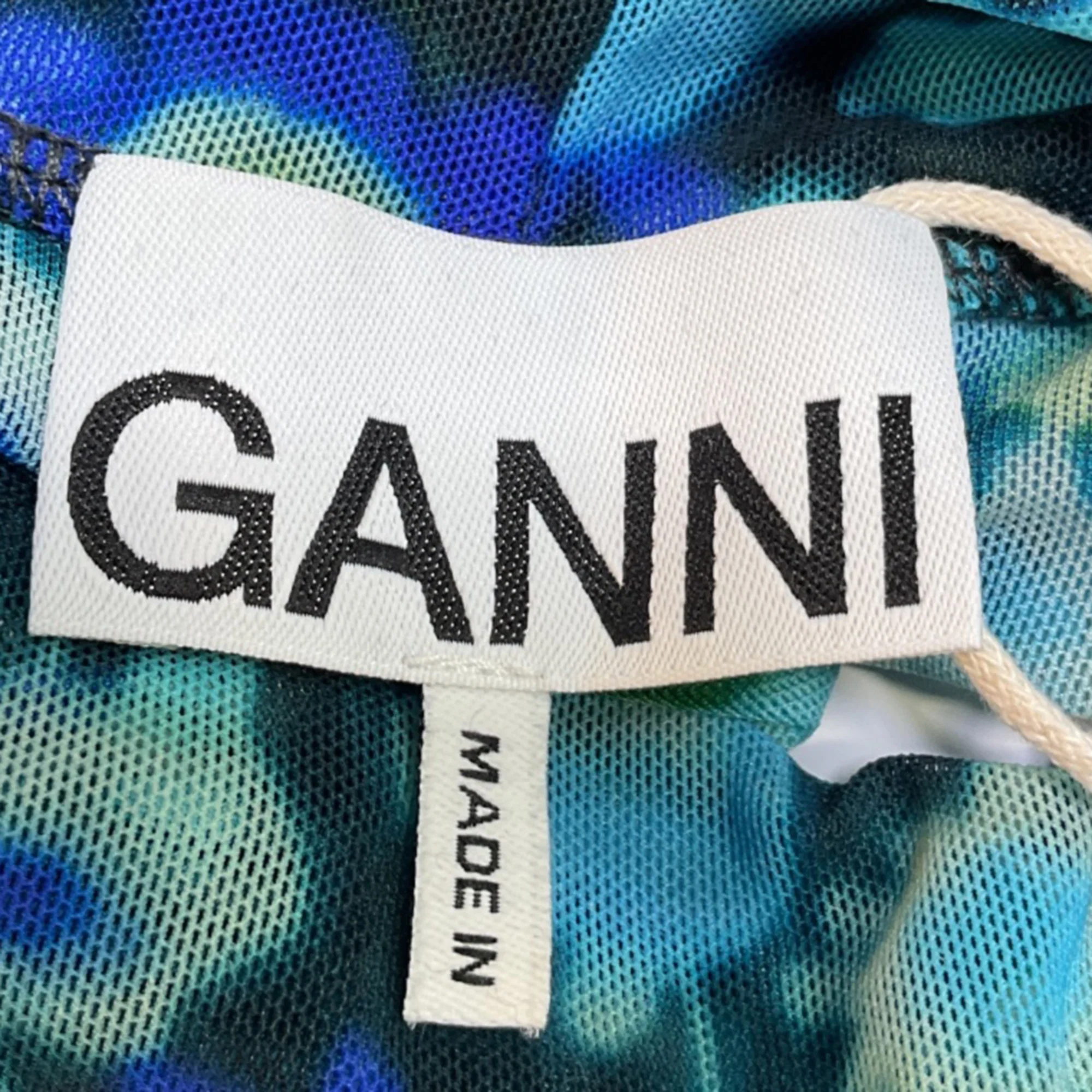 Women's Ganni Floral Printed Long Sleeve Top in Blue Polyamide - Image 5
