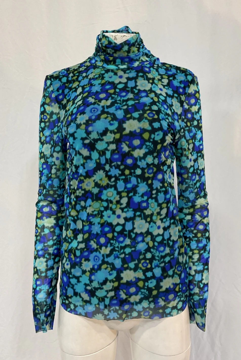 Women's Ganni Floral Printed Long Sleeve Top in Blue Polyamide - Image 8