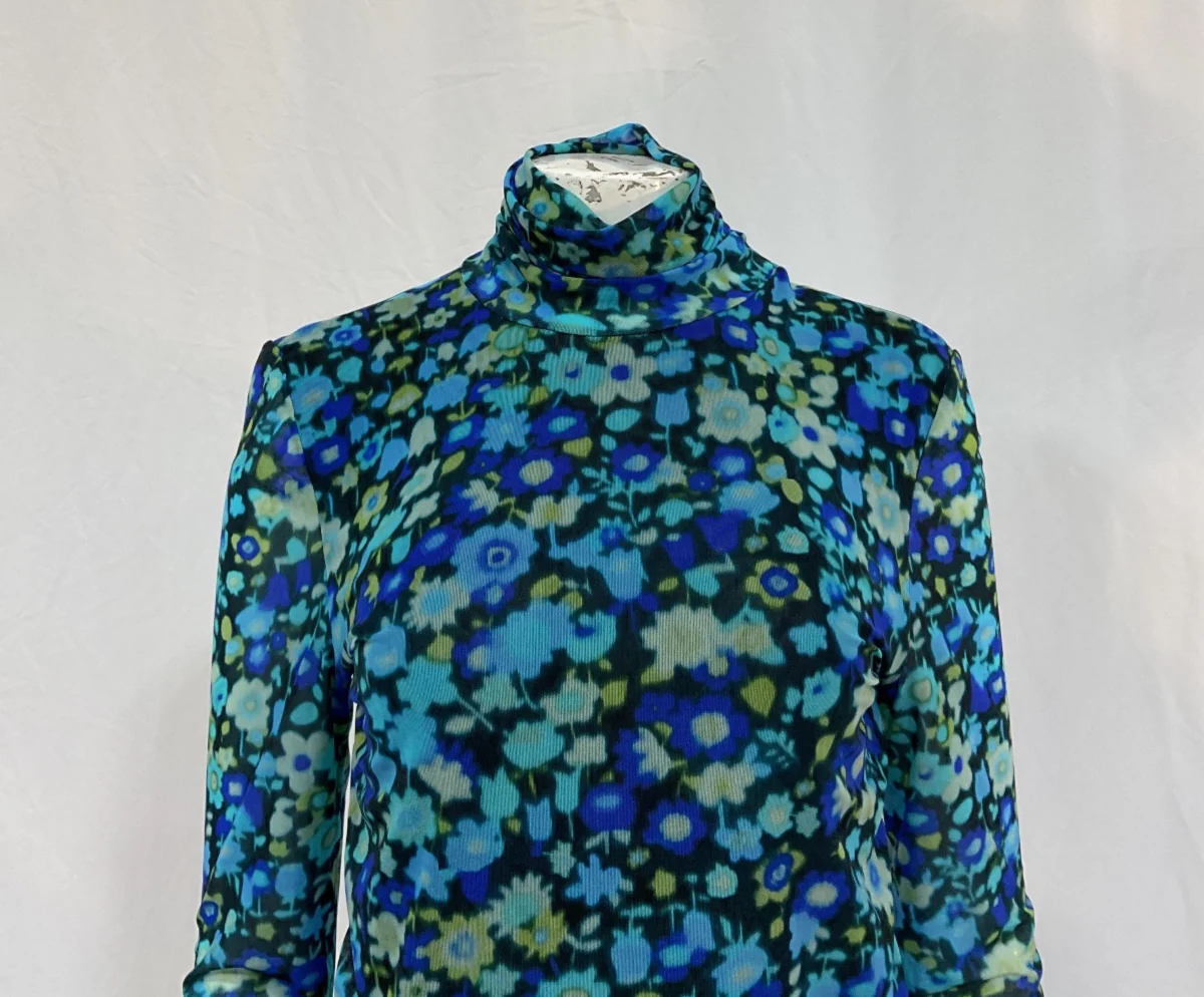 Women's Ganni Floral Printed Long Sleeve Top in Blue Polyamide - Image 9