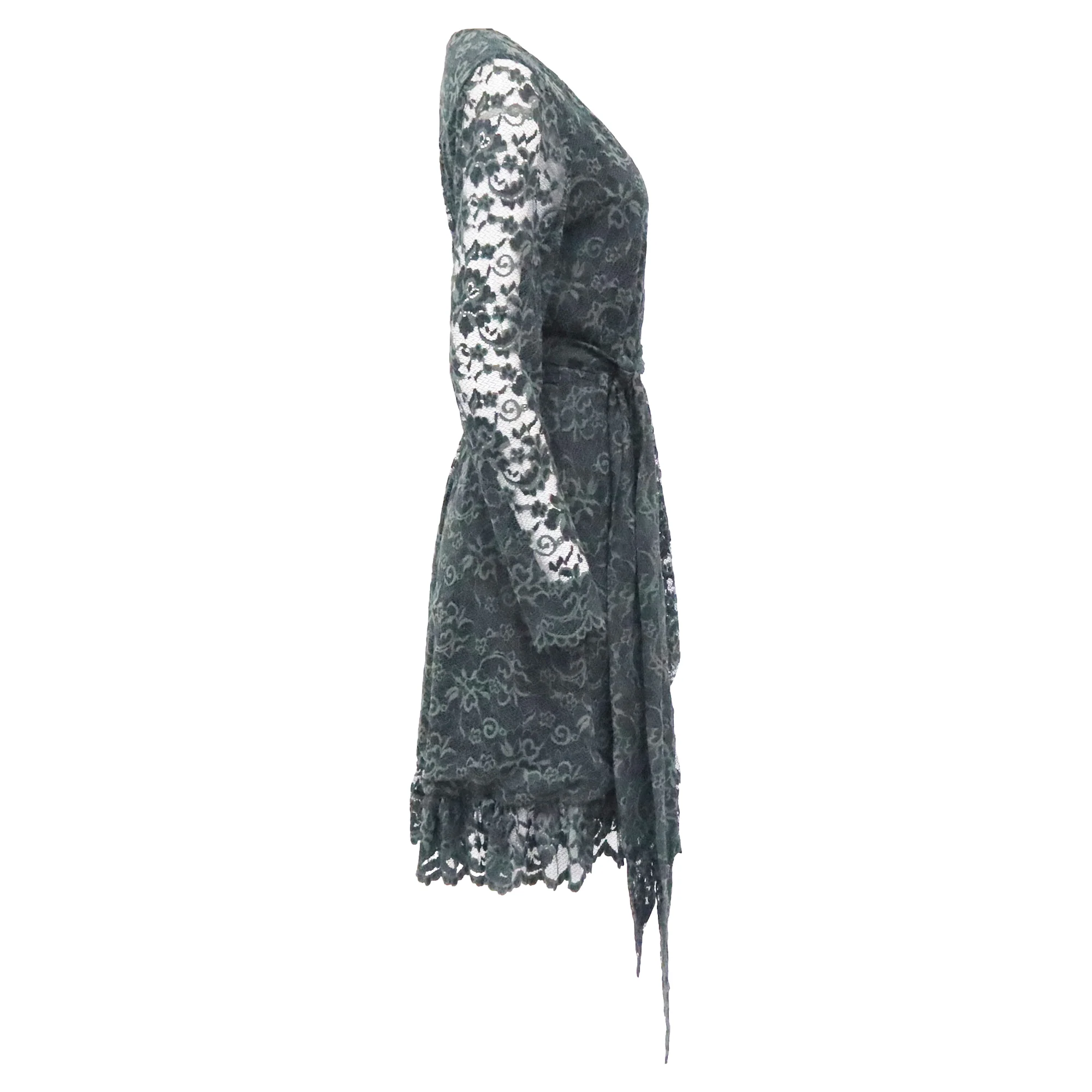 Women's Ganni Flynn Lace Wrap Dress in Green Polyamide - Image 2