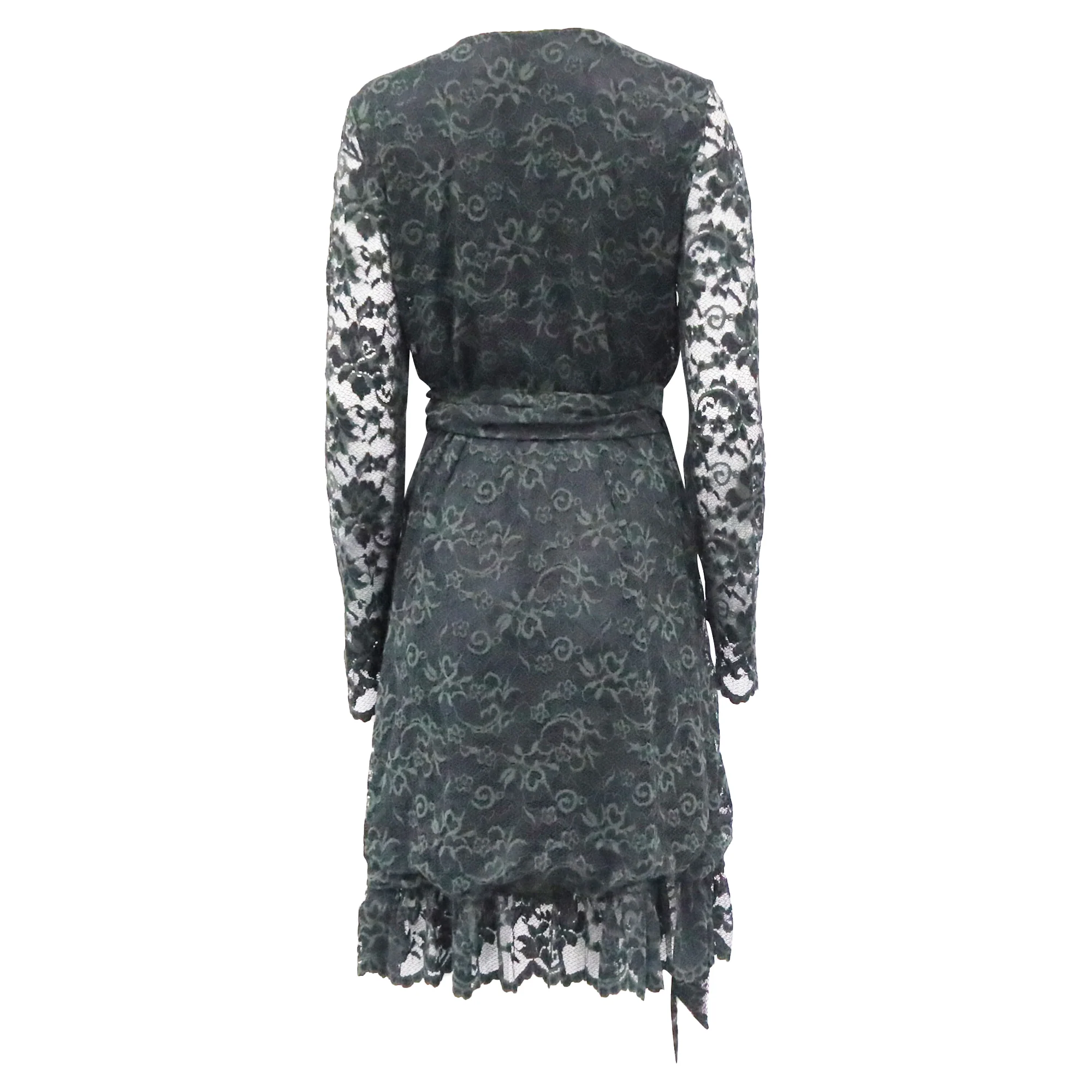 Women's Ganni Flynn Lace Wrap Dress in Green Polyamide - Image 3