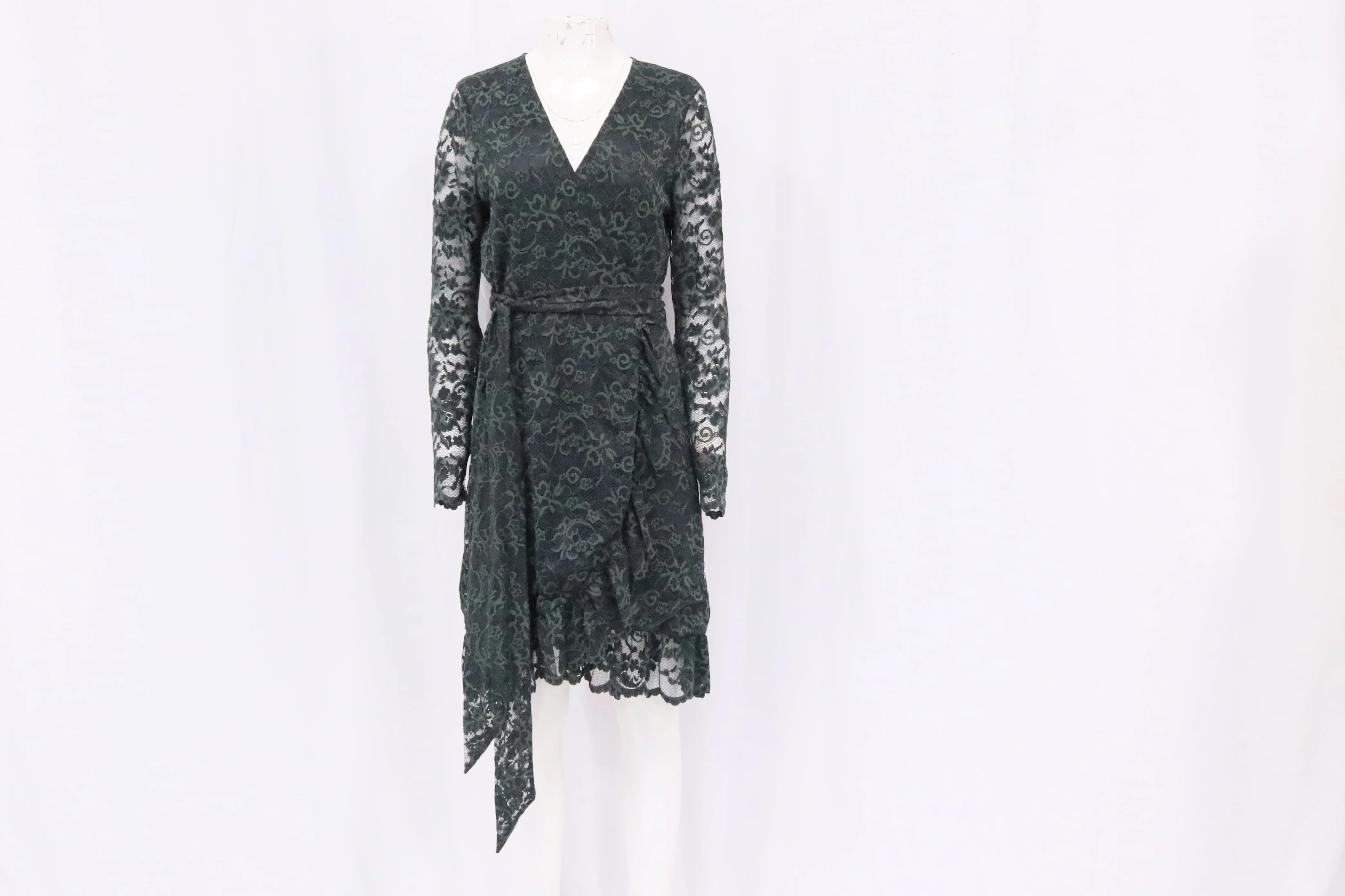 Women's Ganni Flynn Lace Wrap Dress in Green Polyamide - Image 6