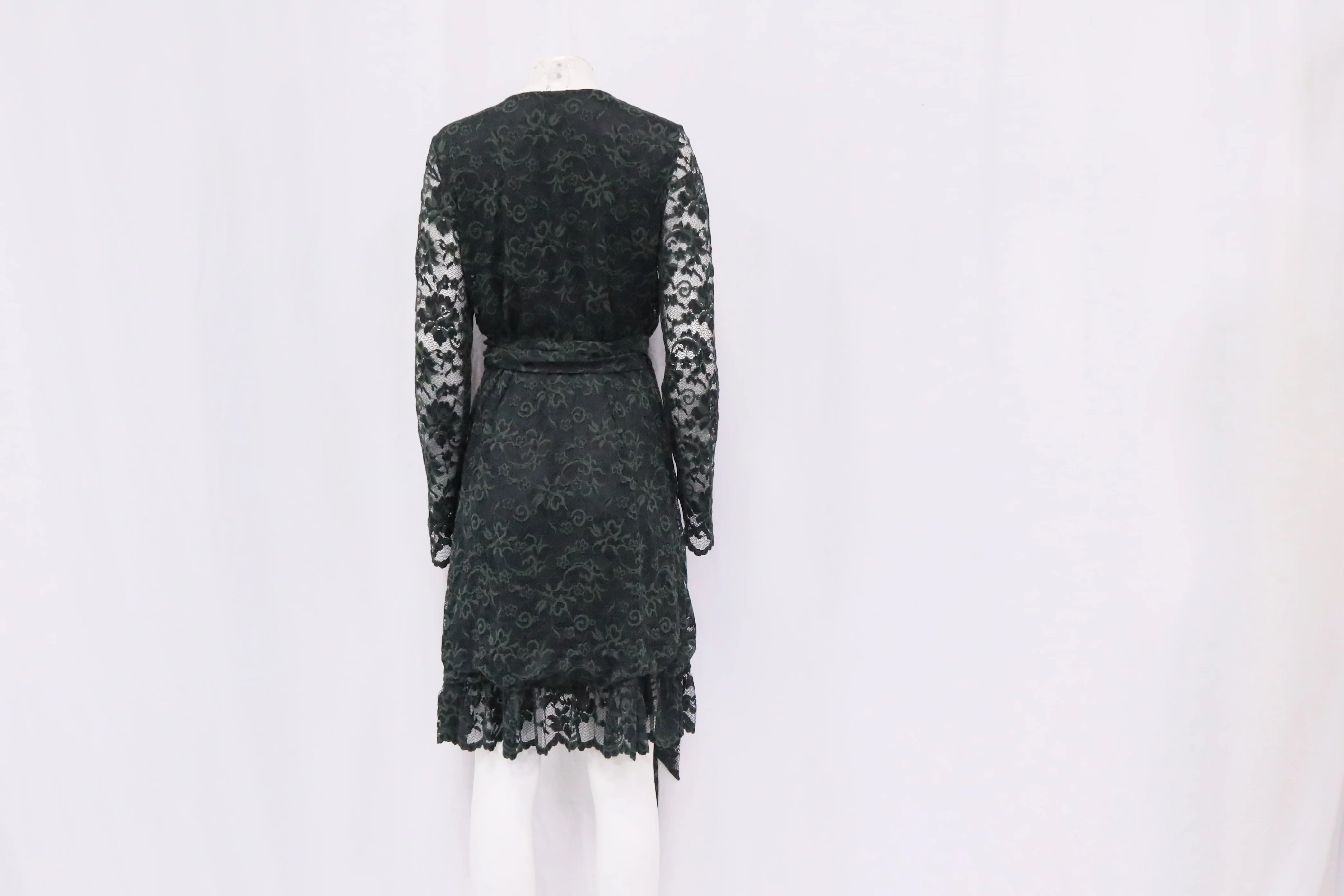 Women's Ganni Flynn Lace Wrap Dress in Green Polyamide - Image 8