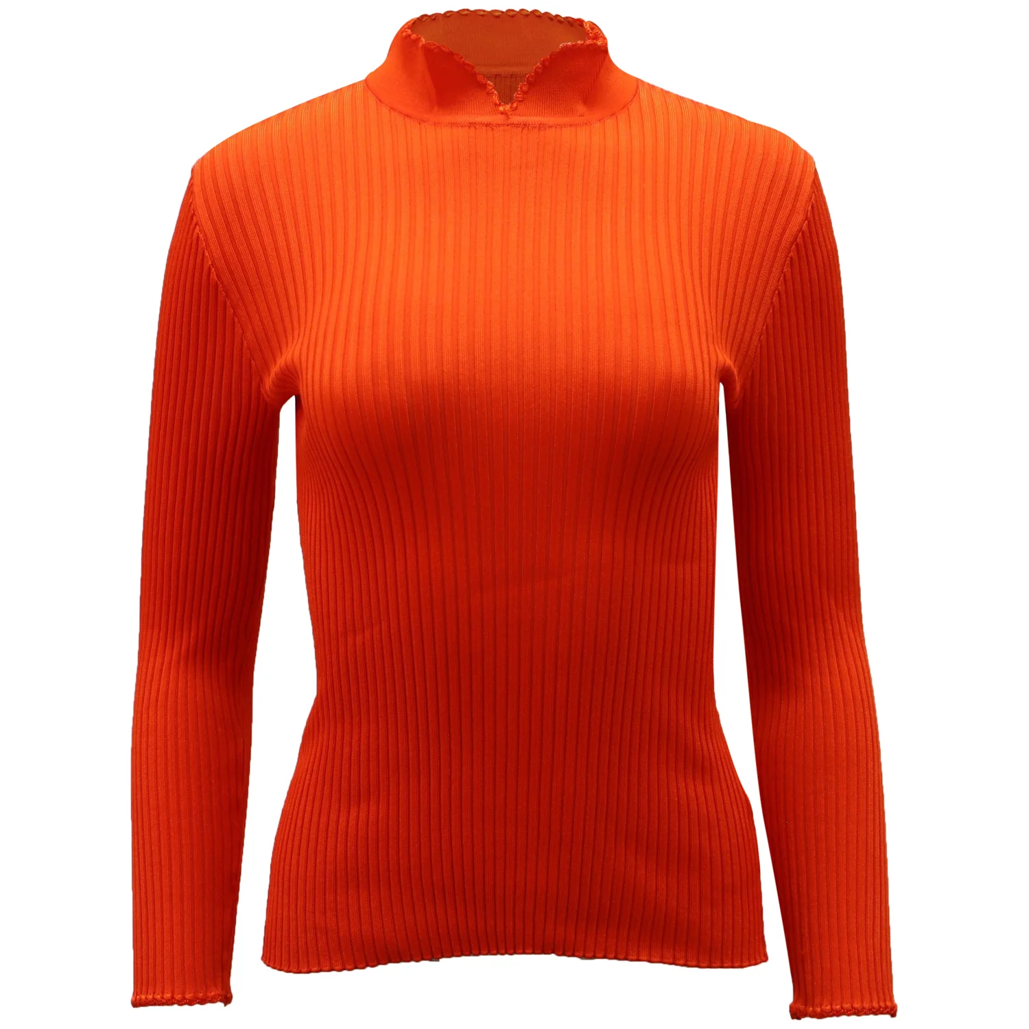 Women's Ganni High Neck Ribbed Knit Top in Orange Viscose