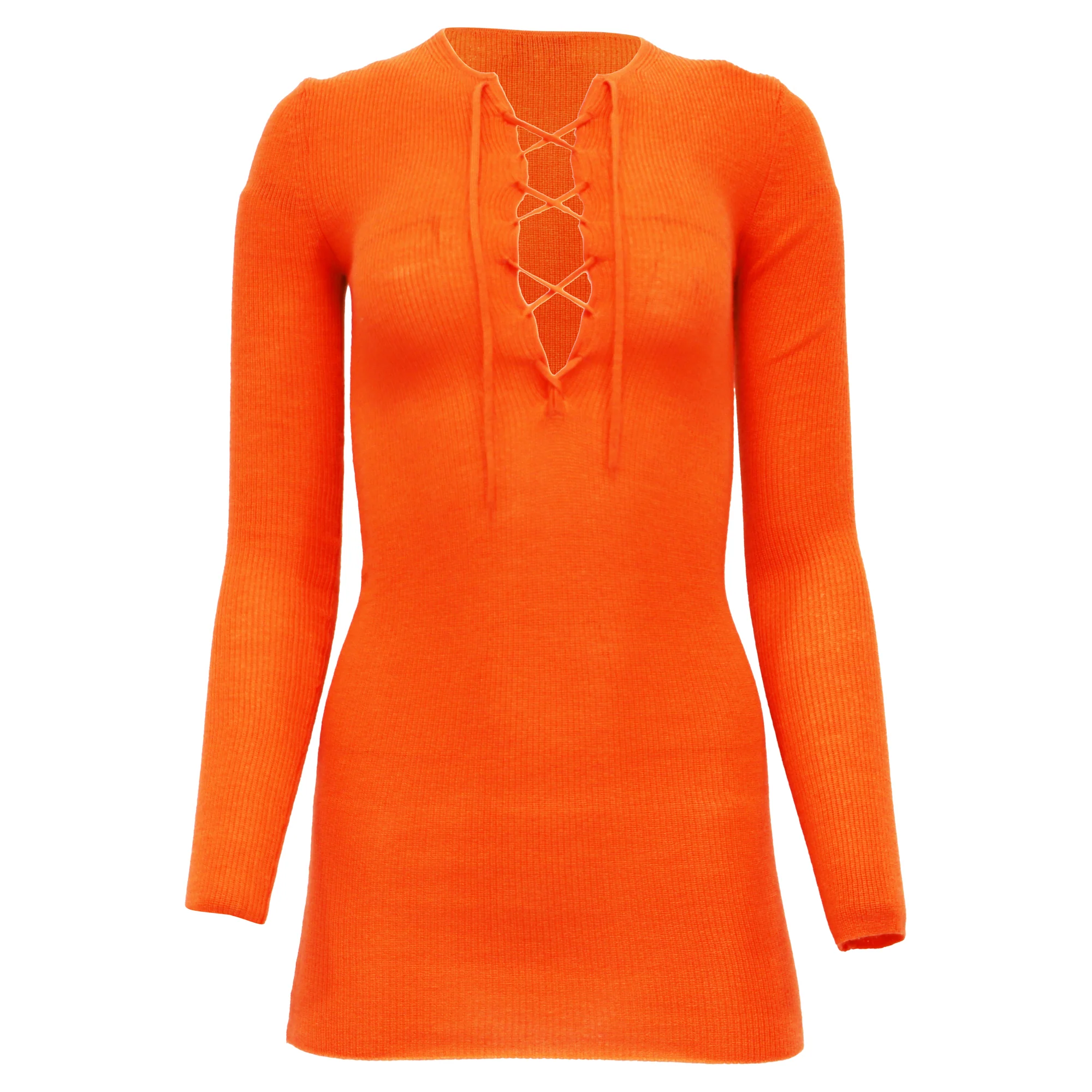 Women's Ganni Lace-Up Top in Orange Merino Wool