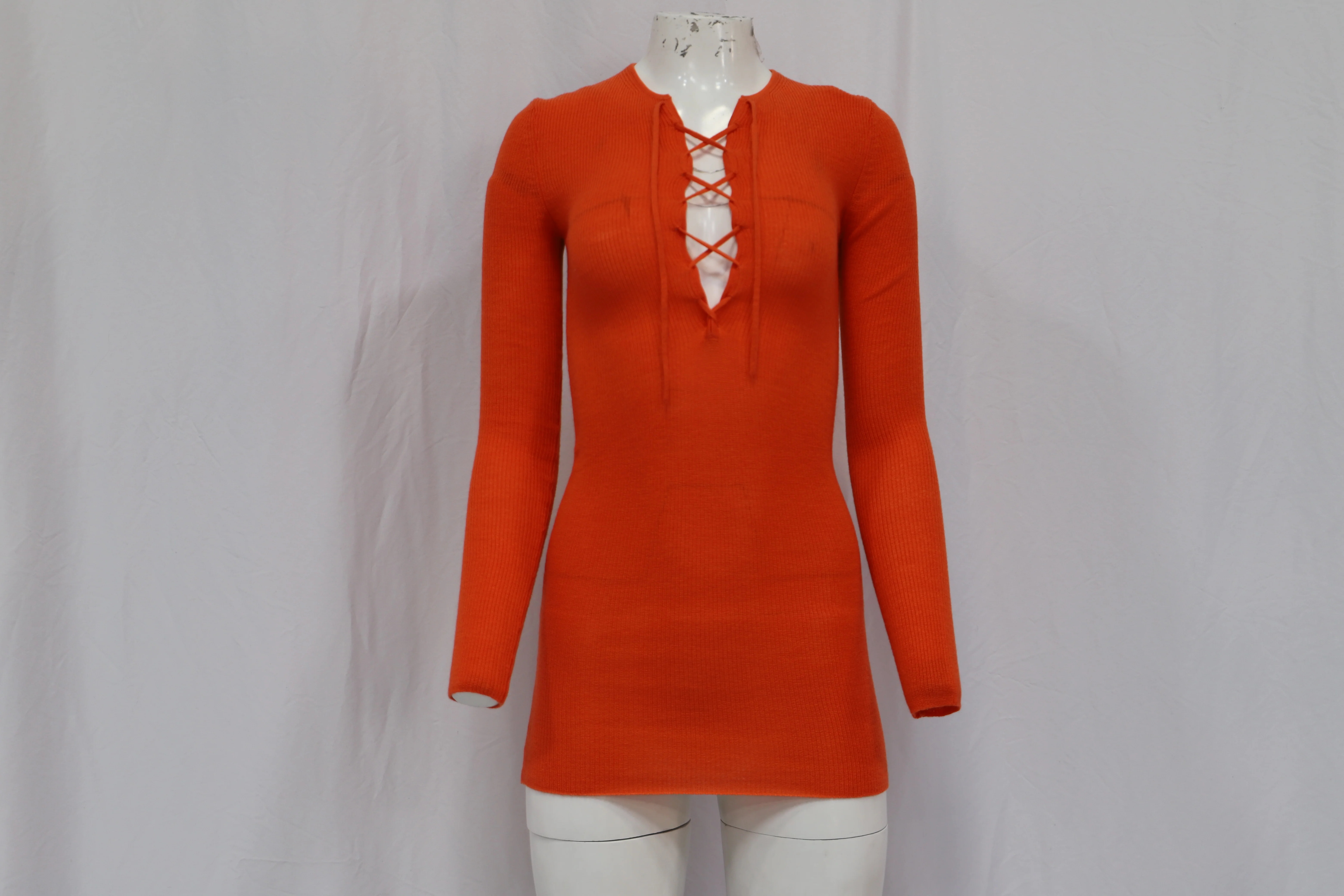 Women's Ganni Lace-Up Top in Orange Merino Wool - Image 8