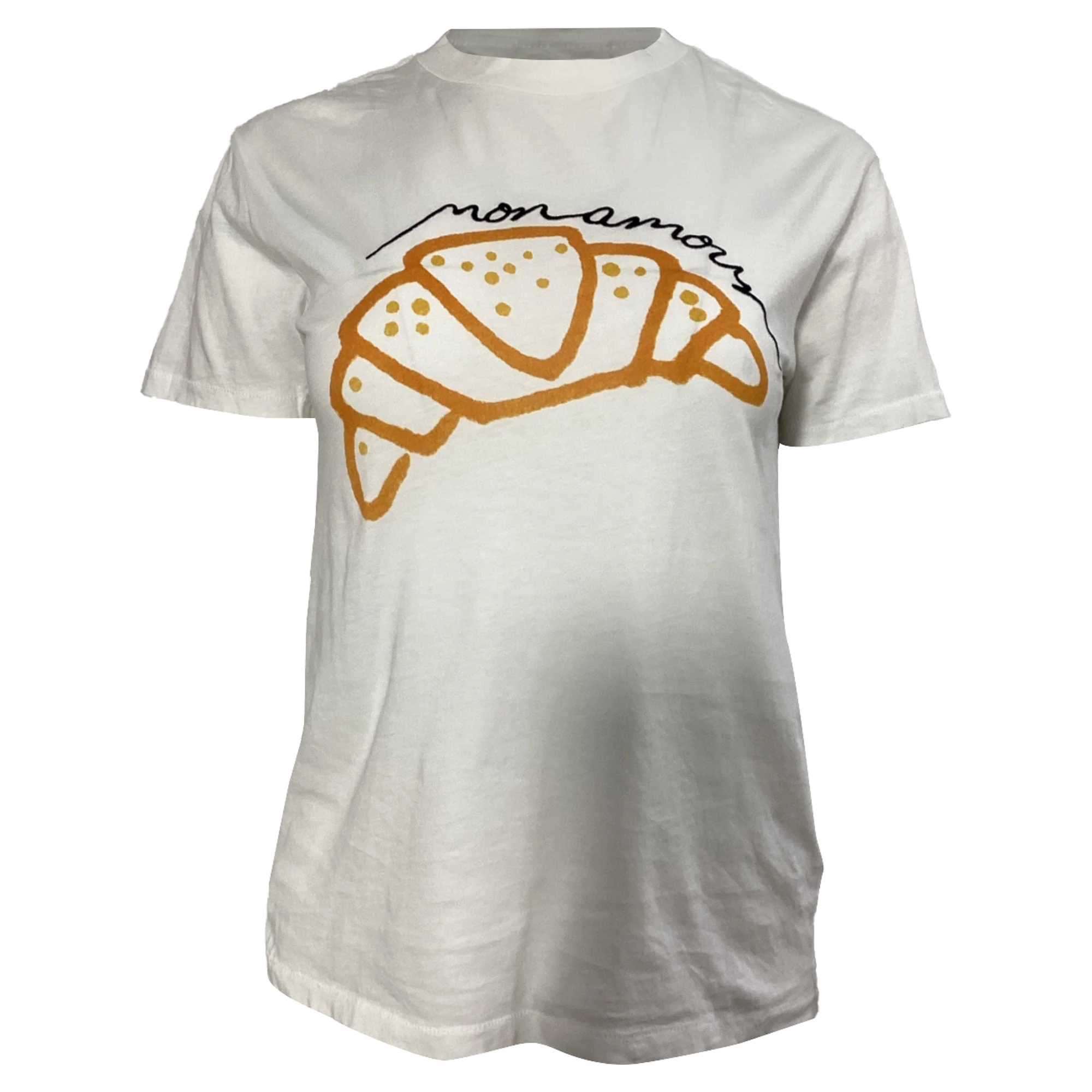 Women's Ganni Moulin Croissant Print T-shirt in White Cotton
