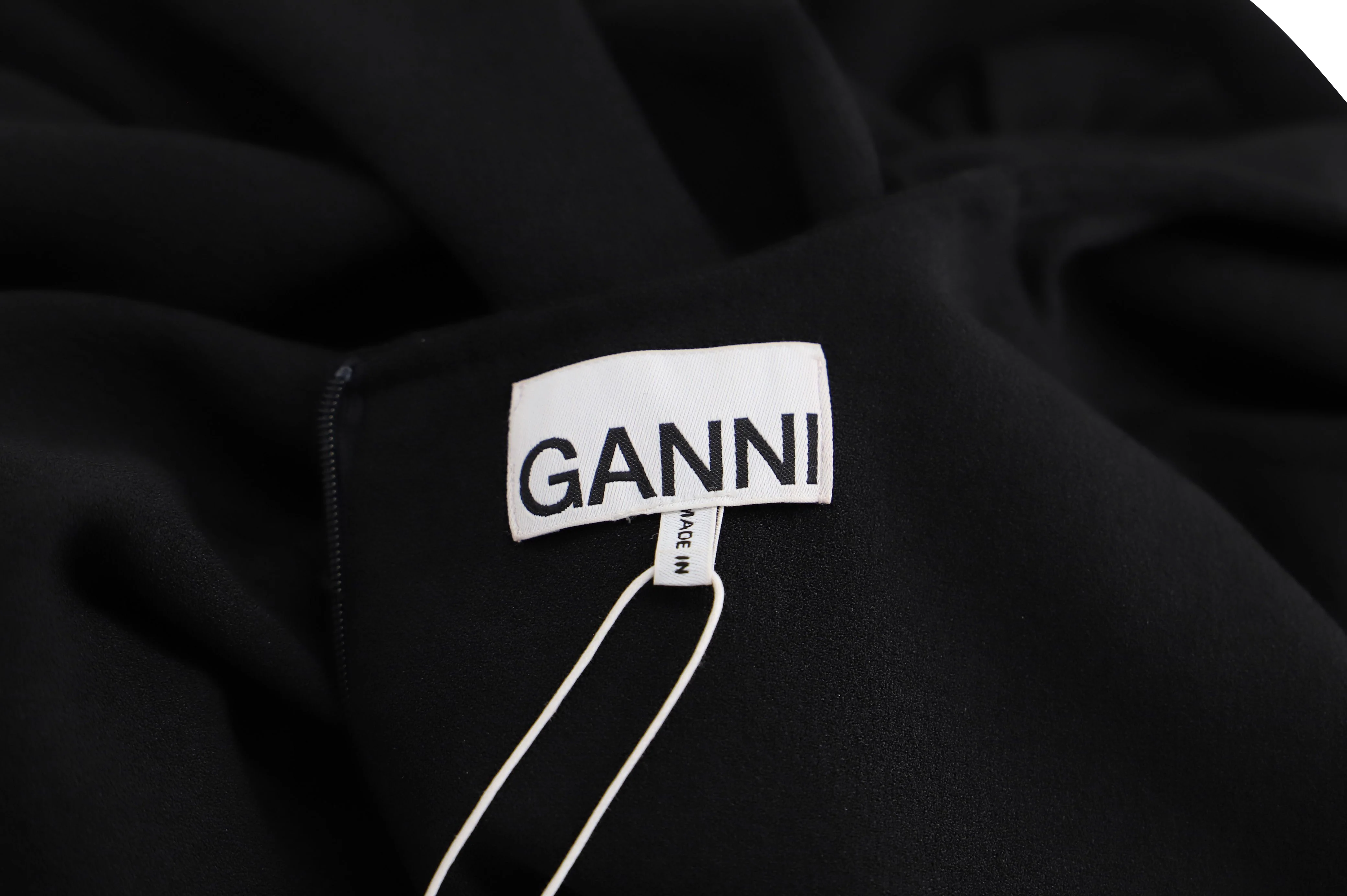 Women's Ganni Ruffle-Trimmed Mini Dress in Black Polyester - Image 4