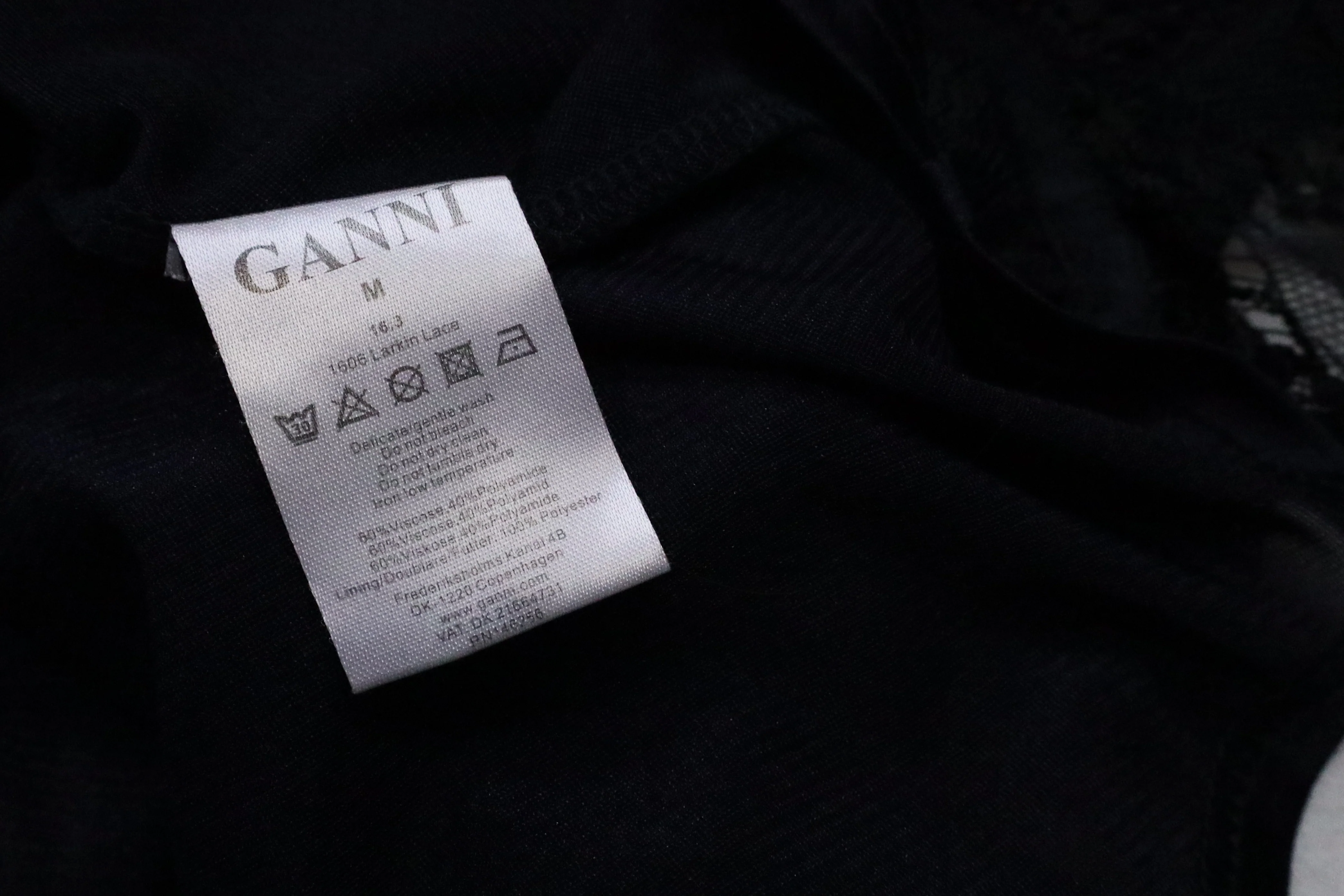 Women's Ganni Ruffled Embroidered Lace Mini Dress inNavy Blue Viscose - Image 10