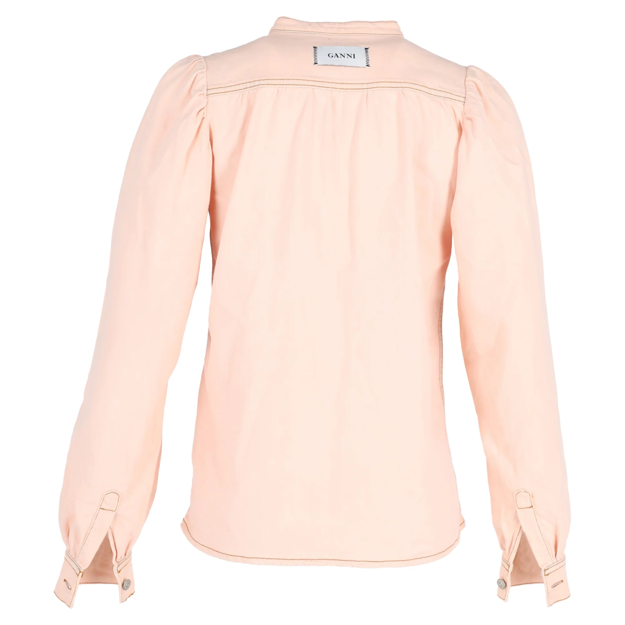 Women's Ganni Trinity Buttoned Long Sleeve Shirt in Pastel Pink Cotton Denim - Image 3