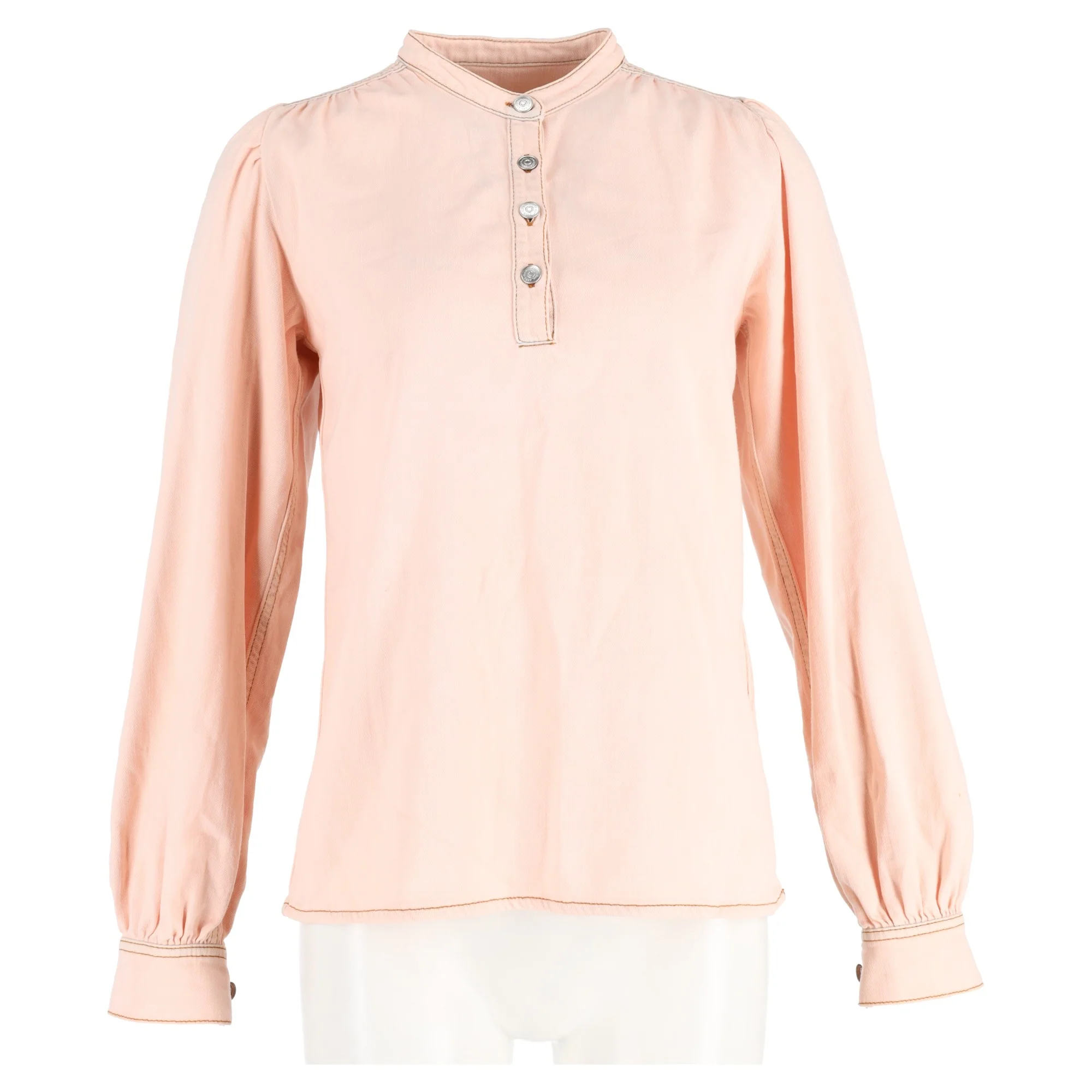 Women's Ganni Trinity Buttoned Long Sleeve Shirt in Pastel Pink Cotton Denim - Image 4