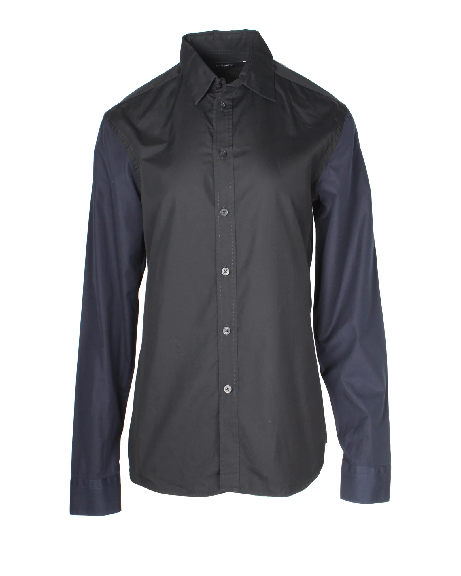 Men's Givenchy Colorblock Sleeves Dress Shirt in Black and Navy Blue Cotton