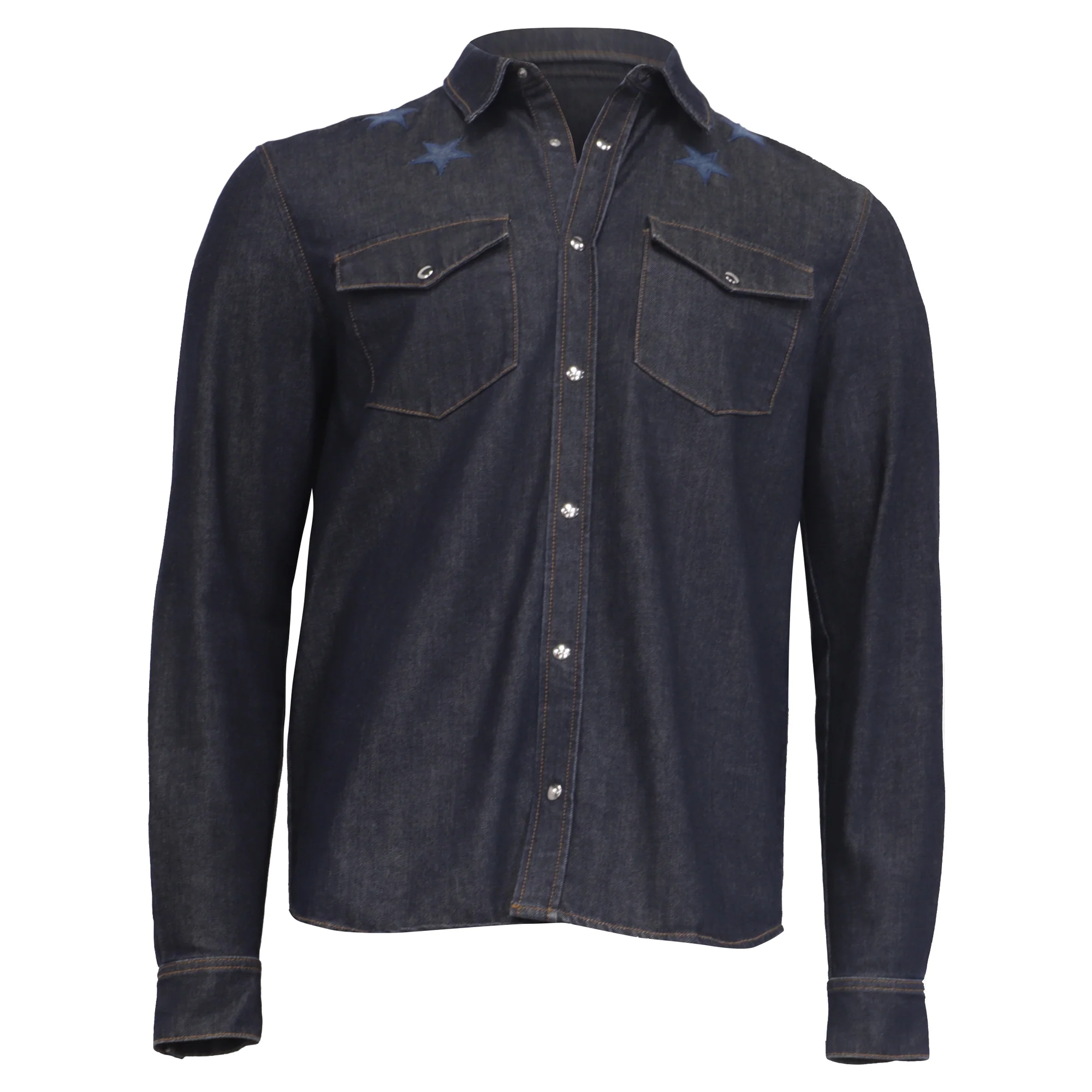 Men's Givenchy Star-Embroidered Button-Down Denim Shirt in Blue Cotton