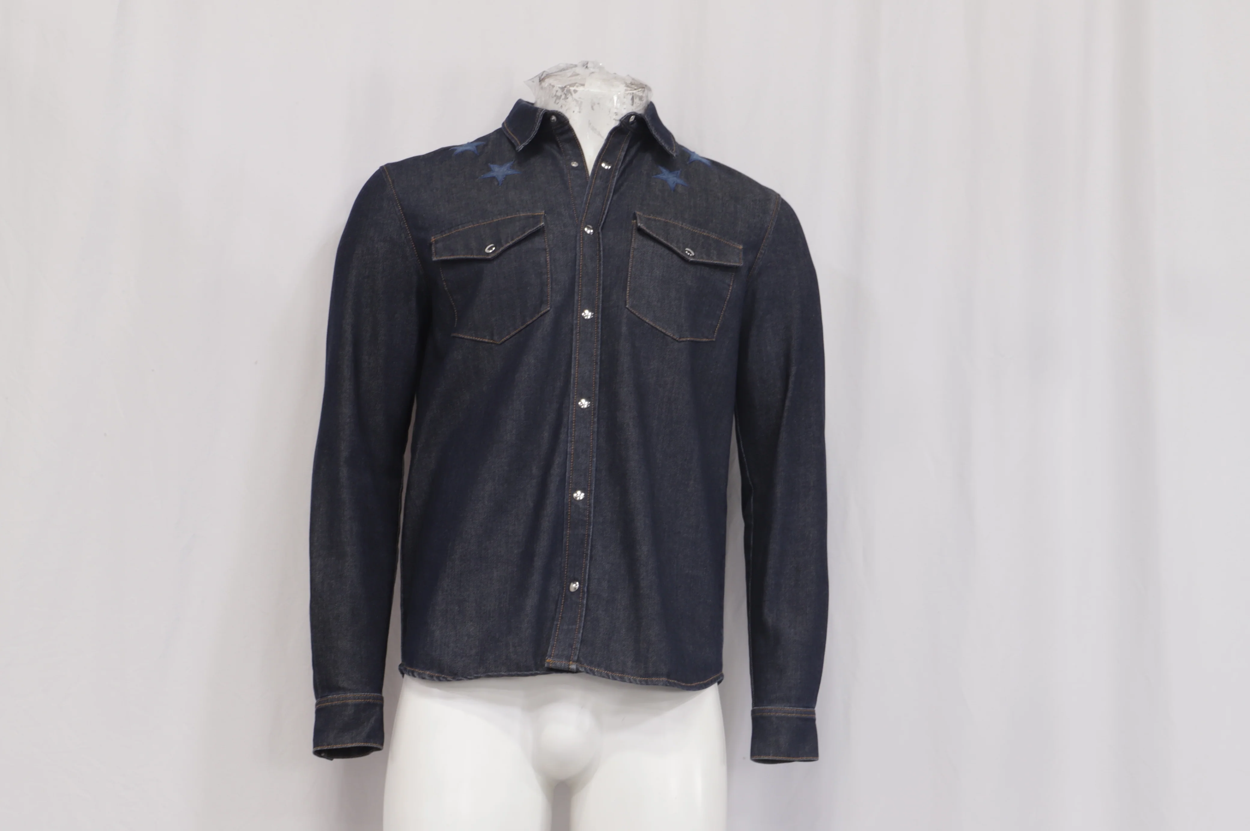 Men's Givenchy Star-Embroidered Button-Down Denim Shirt in Blue Cotton - Image 7