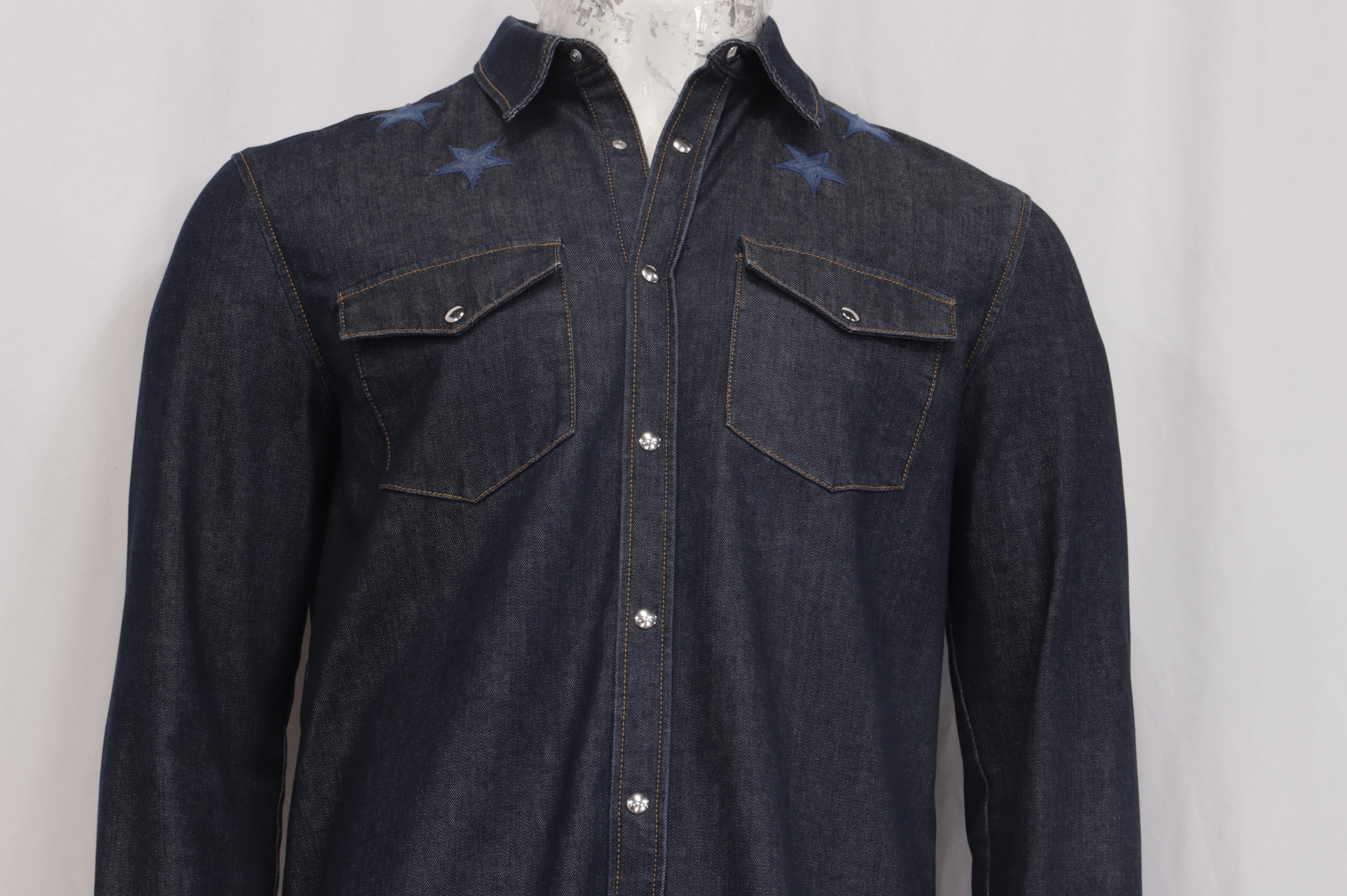Men's Givenchy Star-Embroidered Button-Down Denim Shirt in Blue Cotton - Image 8