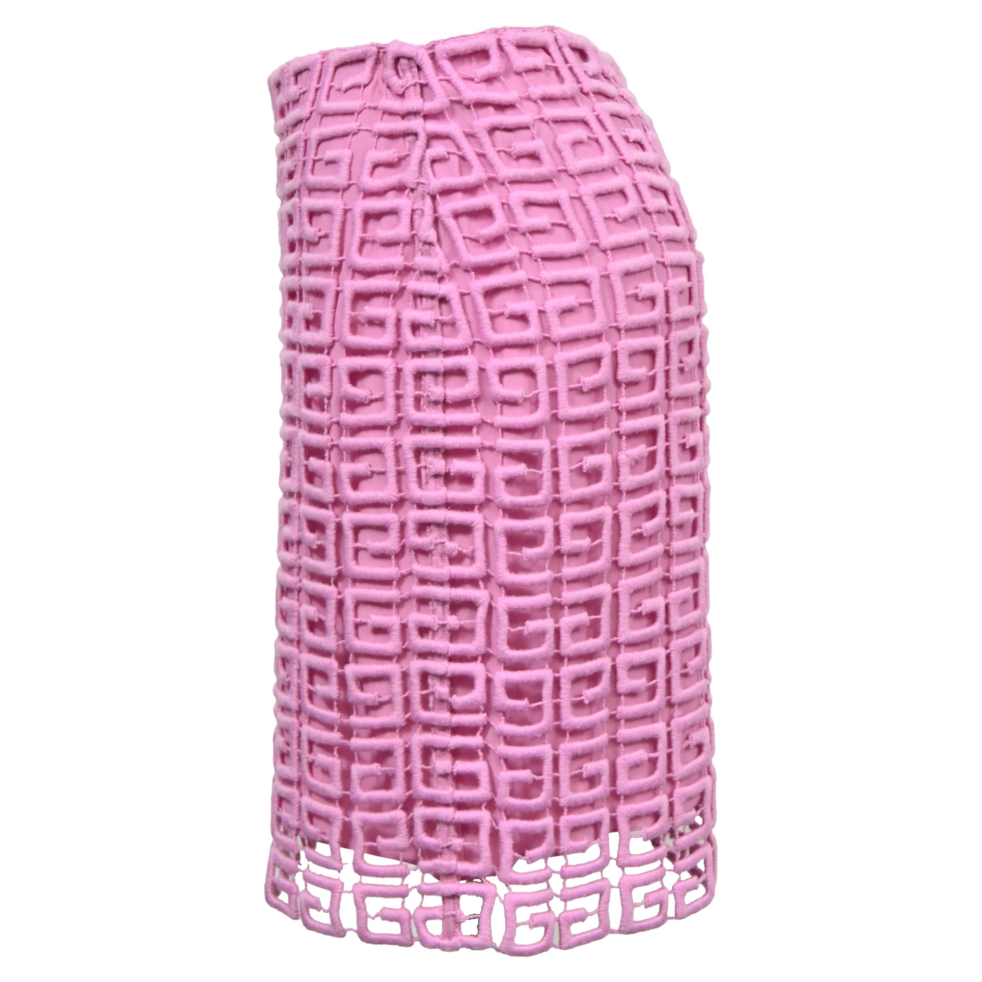 Women's Givenchy 4G Logo Guipure Lace Miniskirt in Pink Wool - Image 2