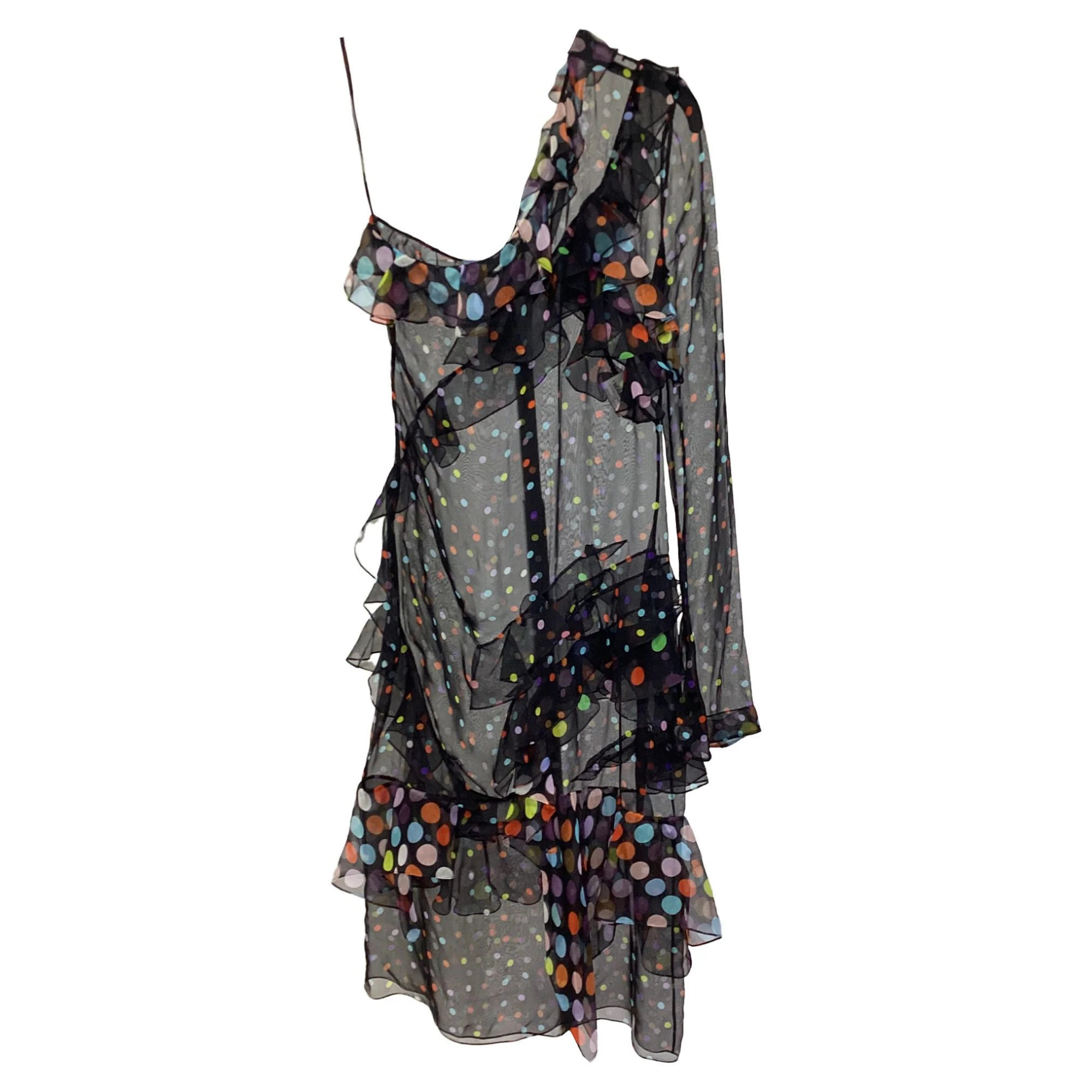 Women's  Givenchy Polka Dot Ruffled Midi Dress in Black Silk