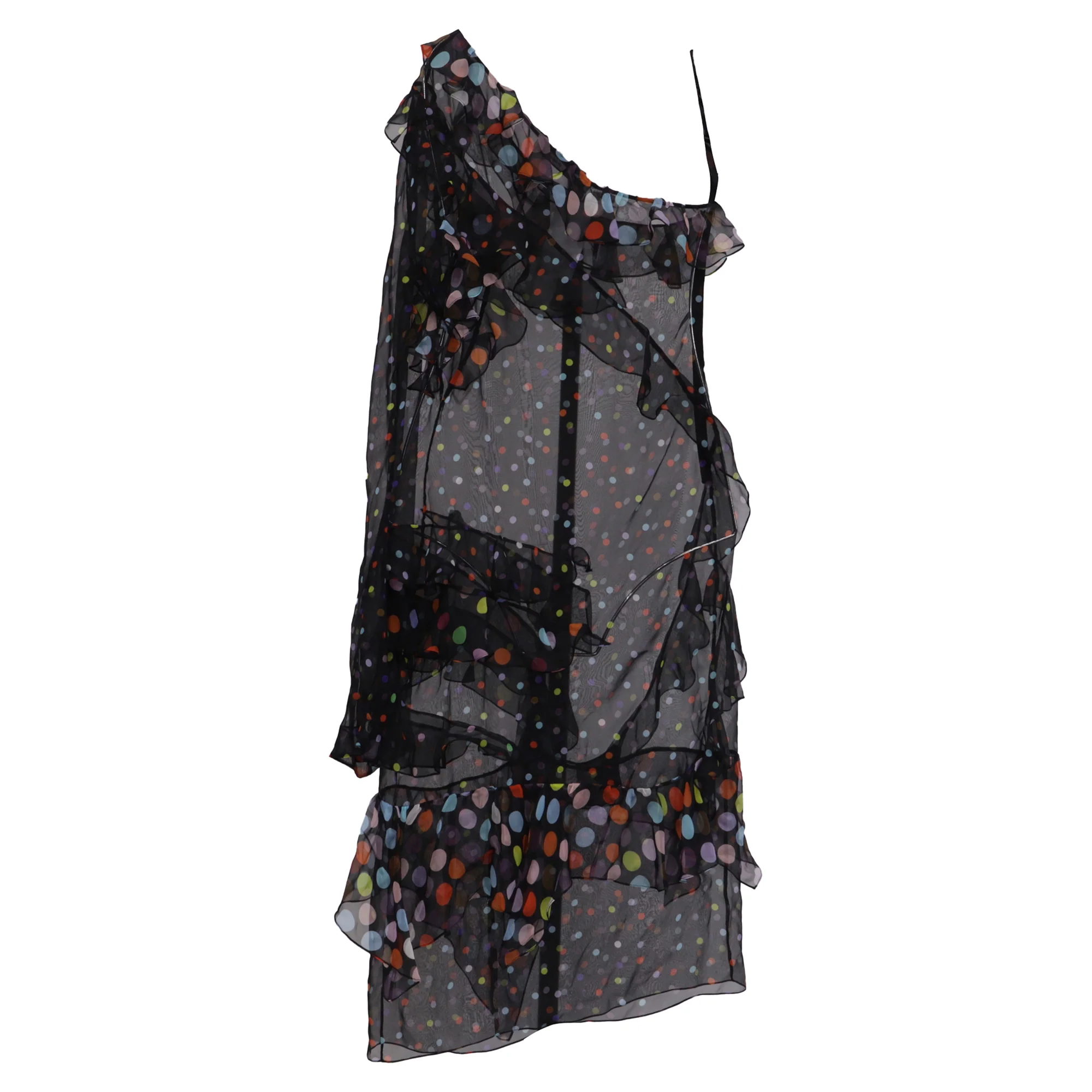 Women's  Givenchy Polka Dot Ruffled Midi Dress in Black Silk - Image 5