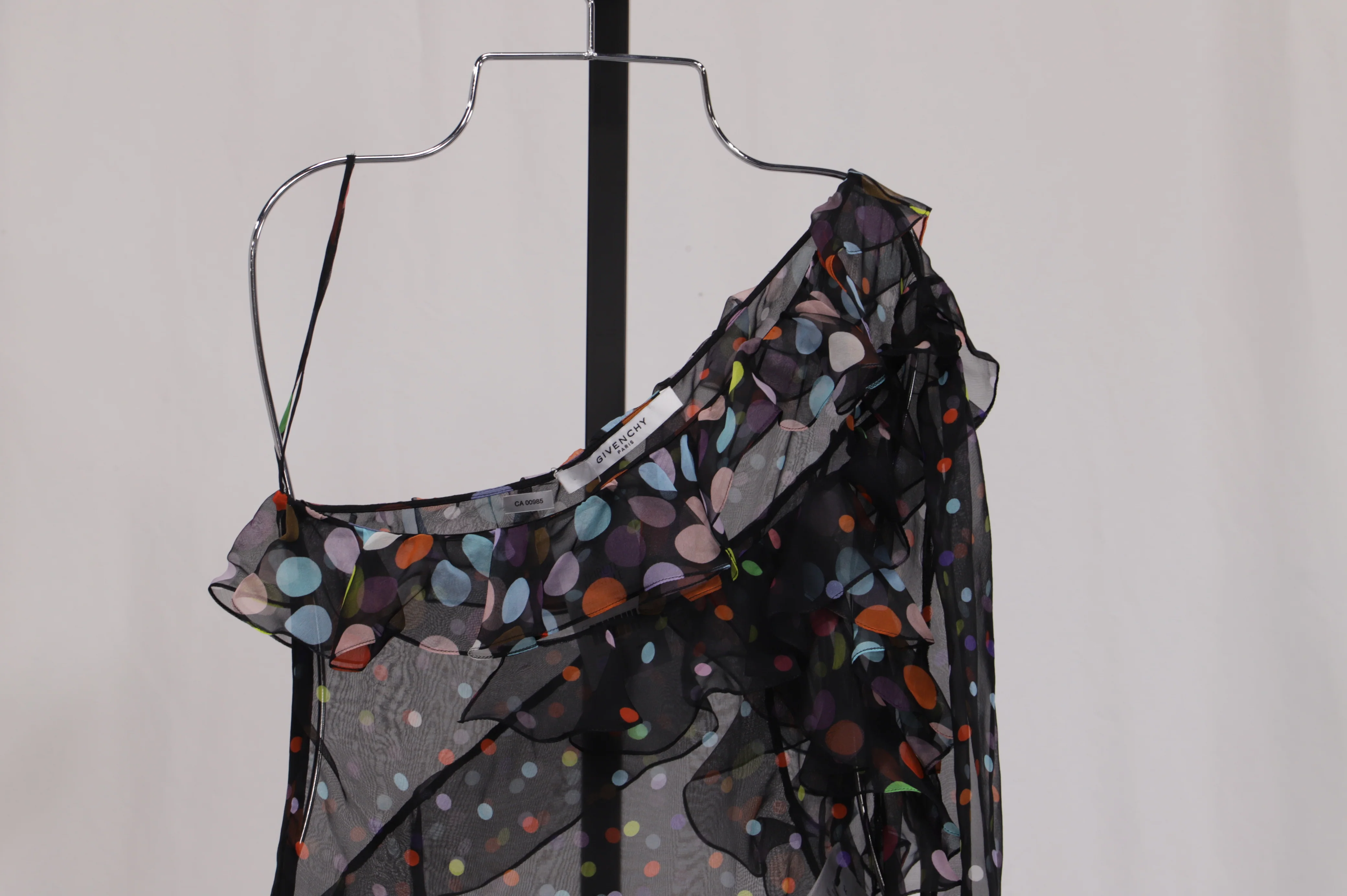 Women's  Givenchy Polka Dot Ruffled Midi Dress in Black Silk - Image 7