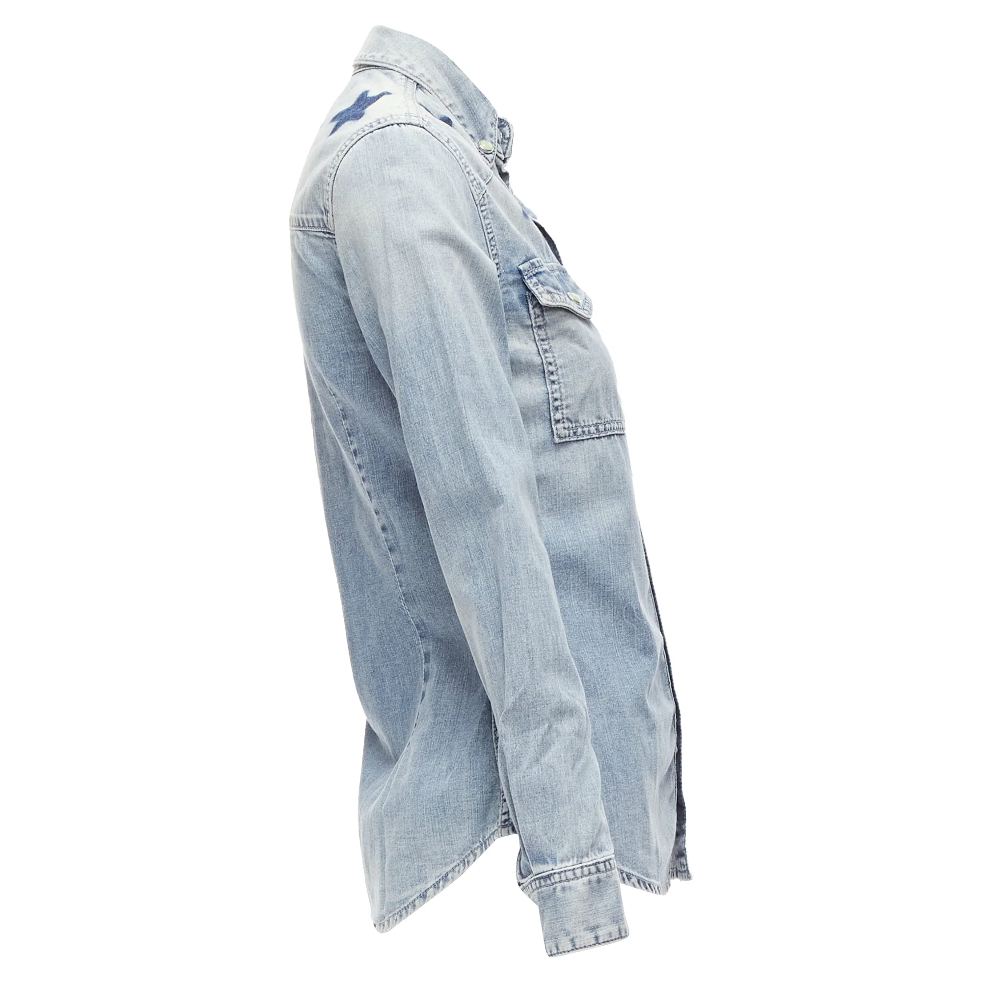 Women's Givenchy Riccardo Tisci Distressed Denim Star Collar Dress Shirt - Image 5
