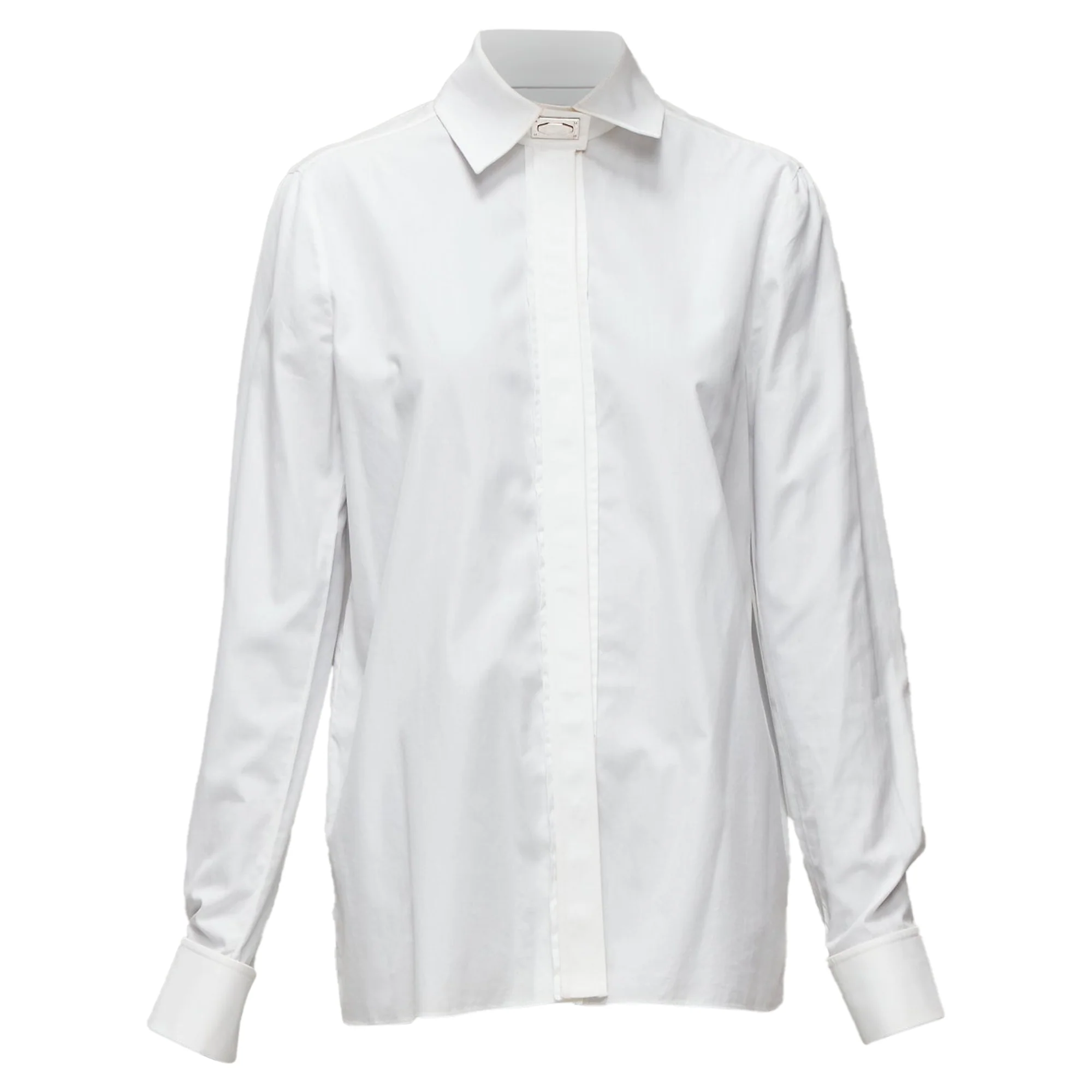 Women's Givenchy Riccardo Tisci Silver Metal Button Collar Cotton Shirt
