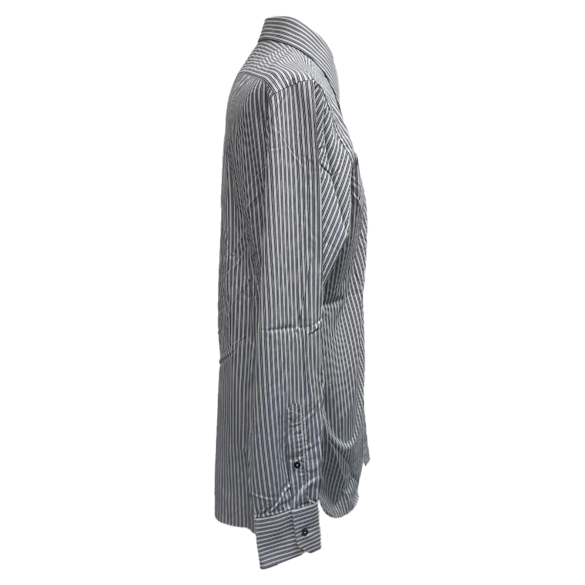 Men's  Gucci Striped Button-Down Long Sleeve Shirt in Navy Blue Cotton - Image 3